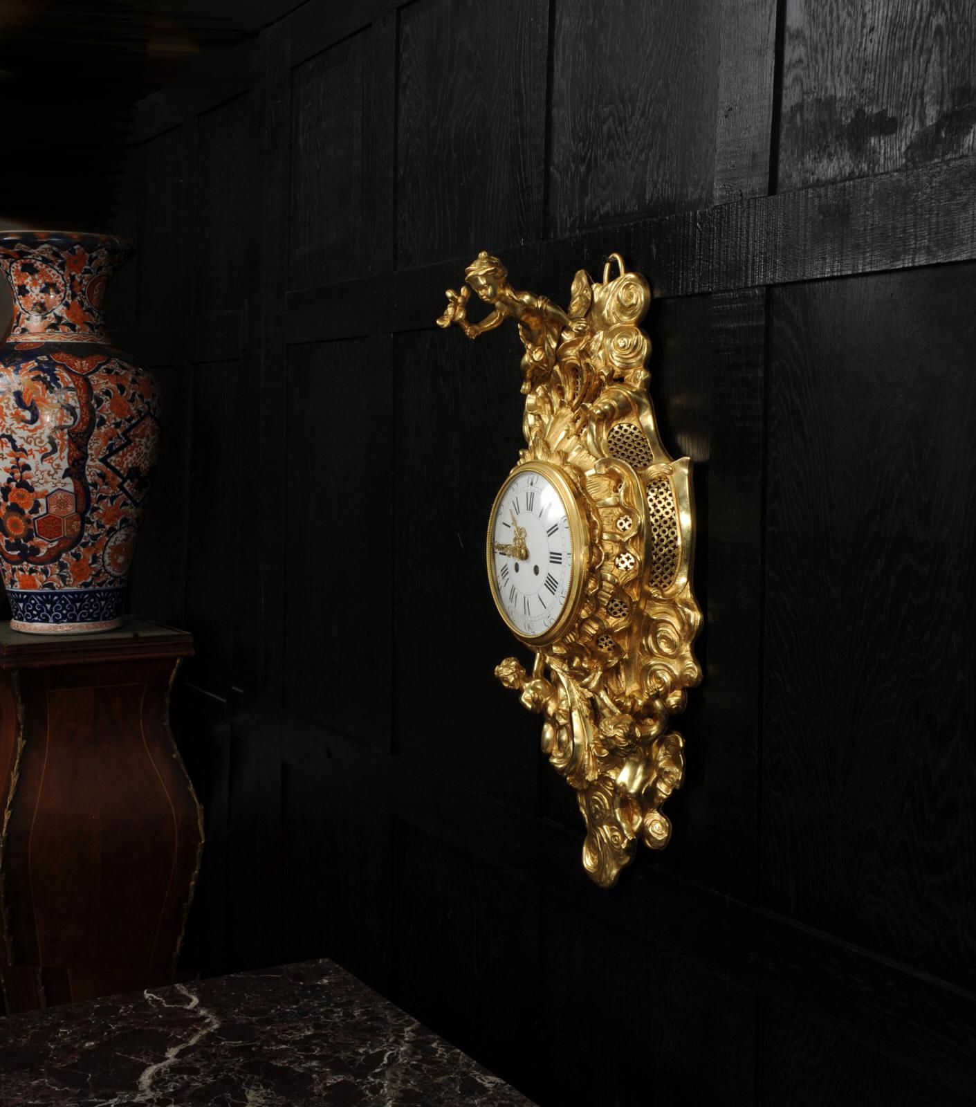 Ormolu Antique French Rococo Cartel Wall Clock For Sale 4