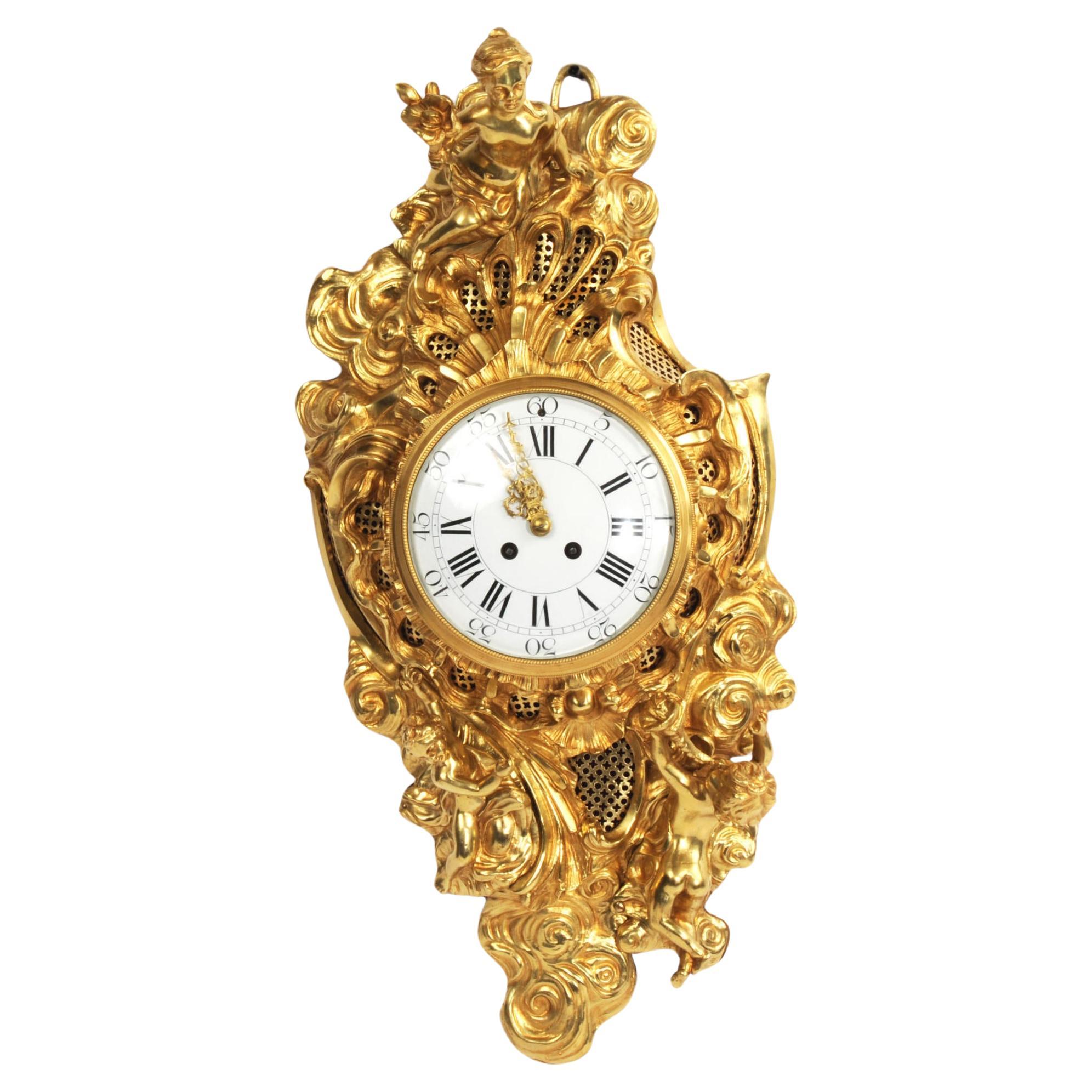 Ormolu Antique French Rococo Cartel Wall Clock