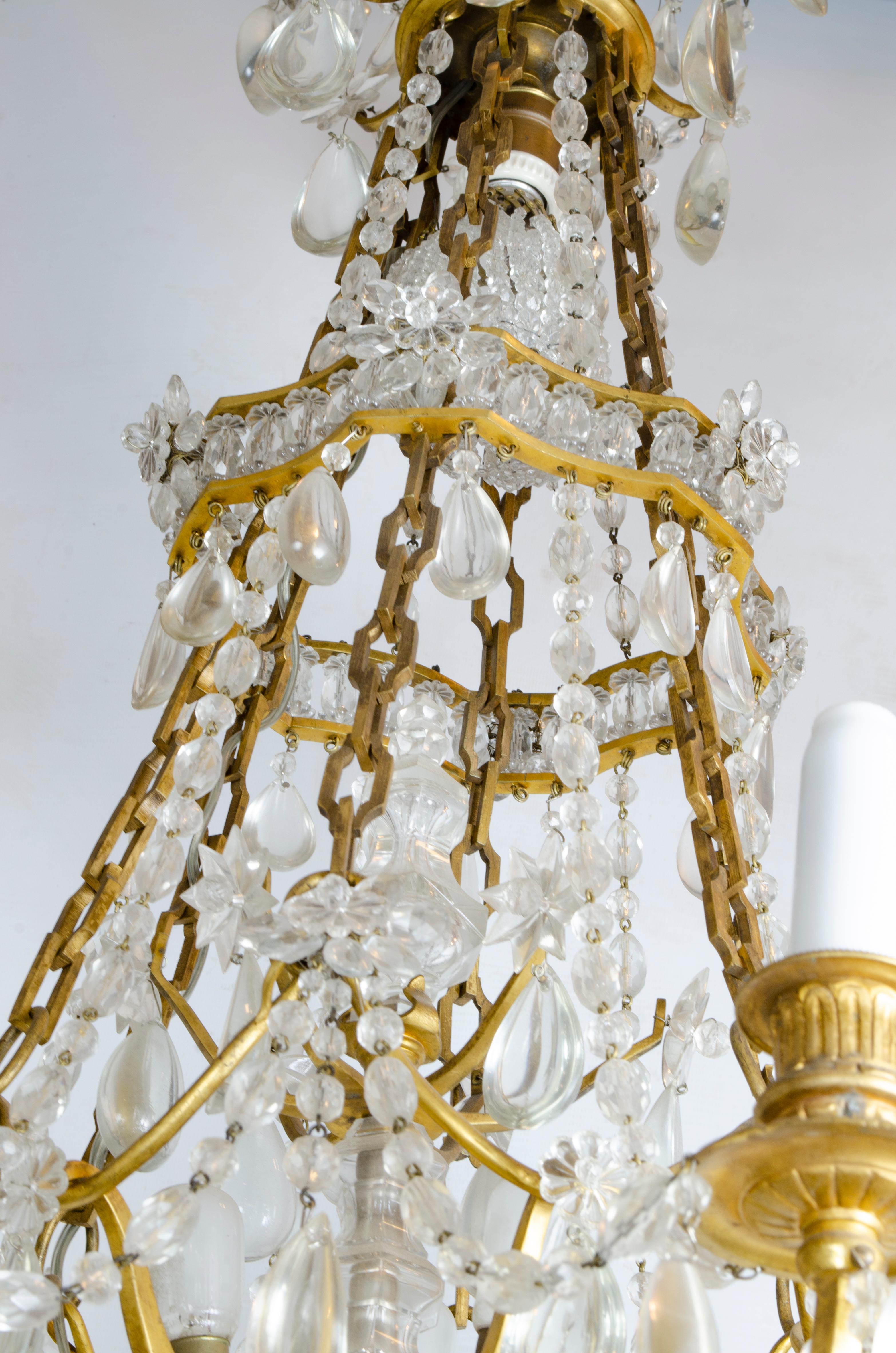Early 20th Century Ormolu Bronze and Baccarat Crystal Chandelier For Sale
