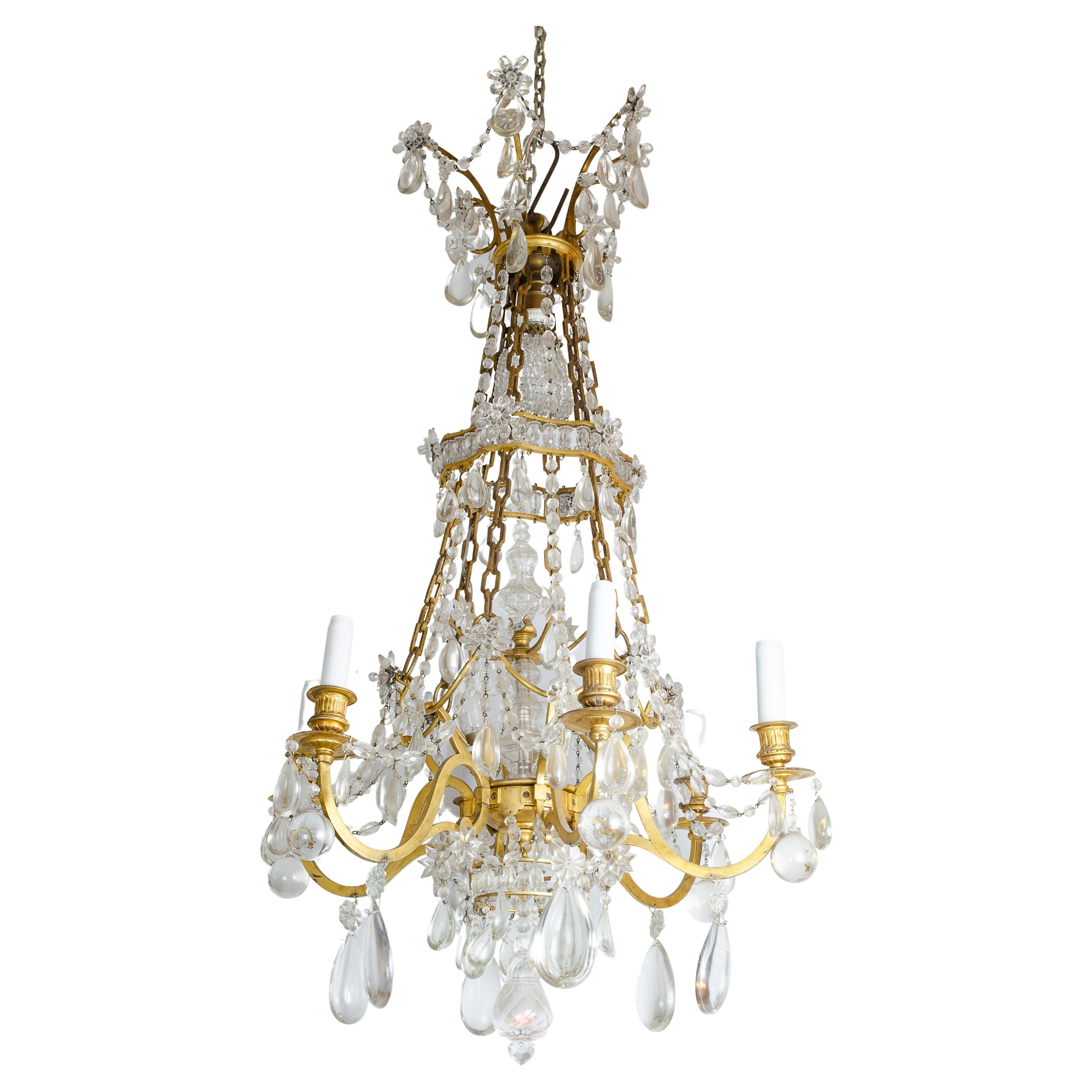 Ormolu Bronze and Baccarat Crystal Chandelier For Sale