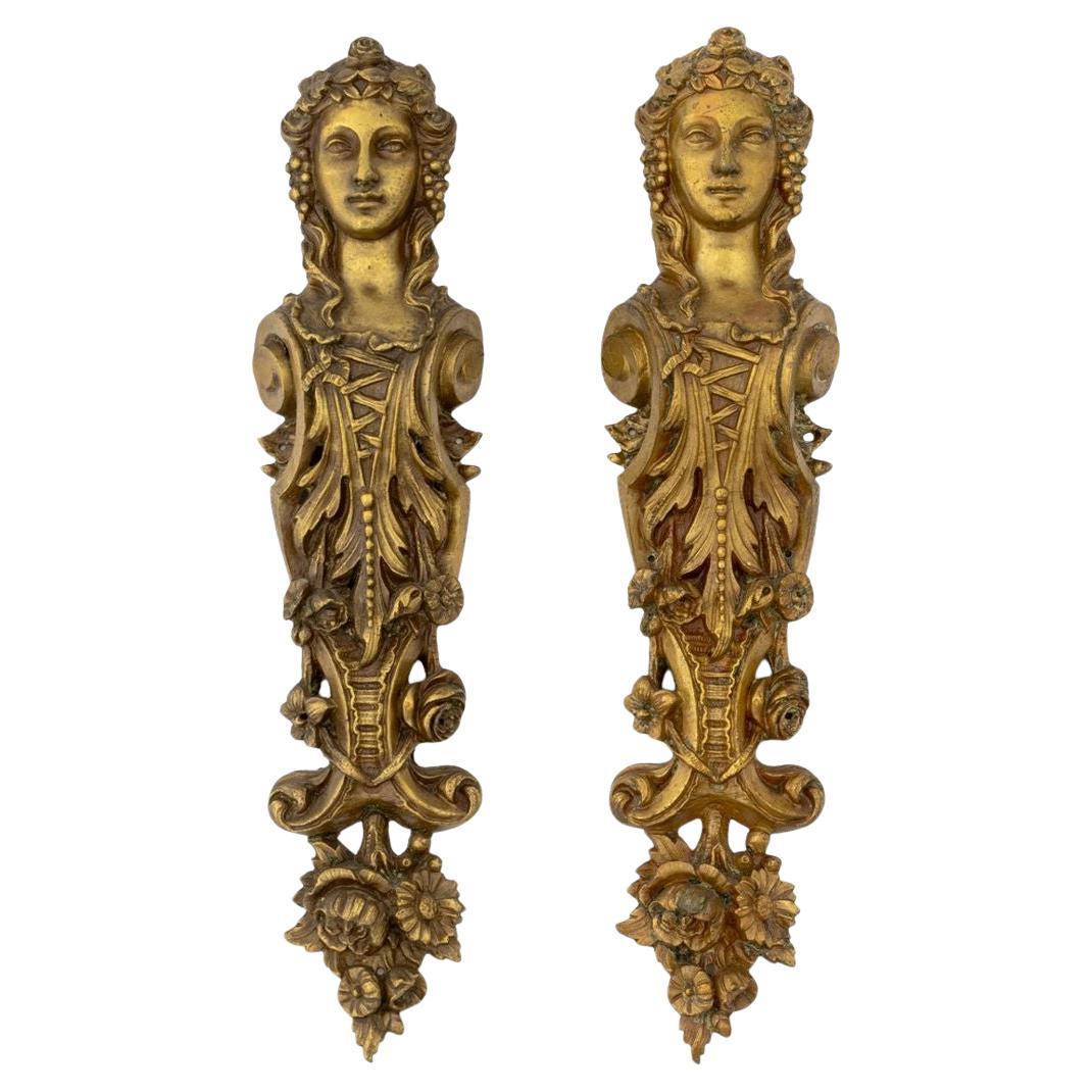 Ormolu Bronze Neoclassical Figural Mounts, Pair For Sale