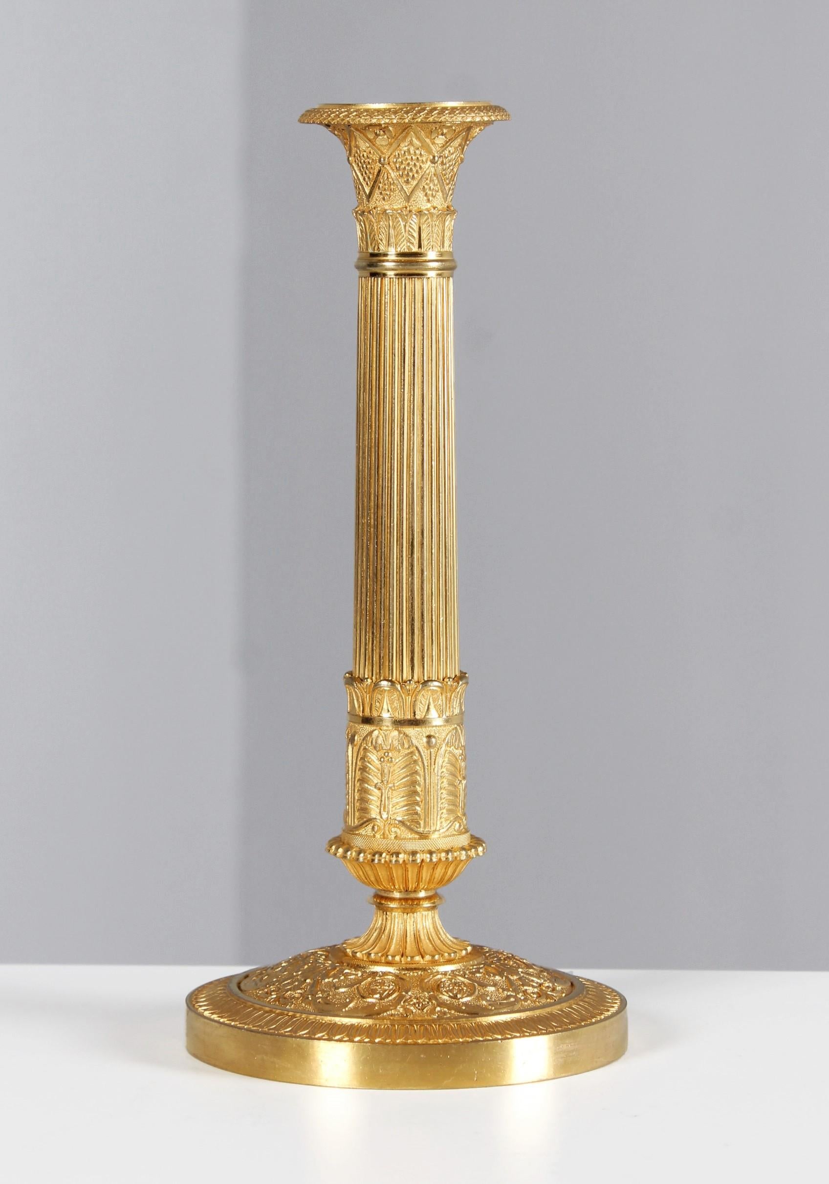 Gilt Ormolu Candlestick, Bronze Doré, France, 19th Century For Sale