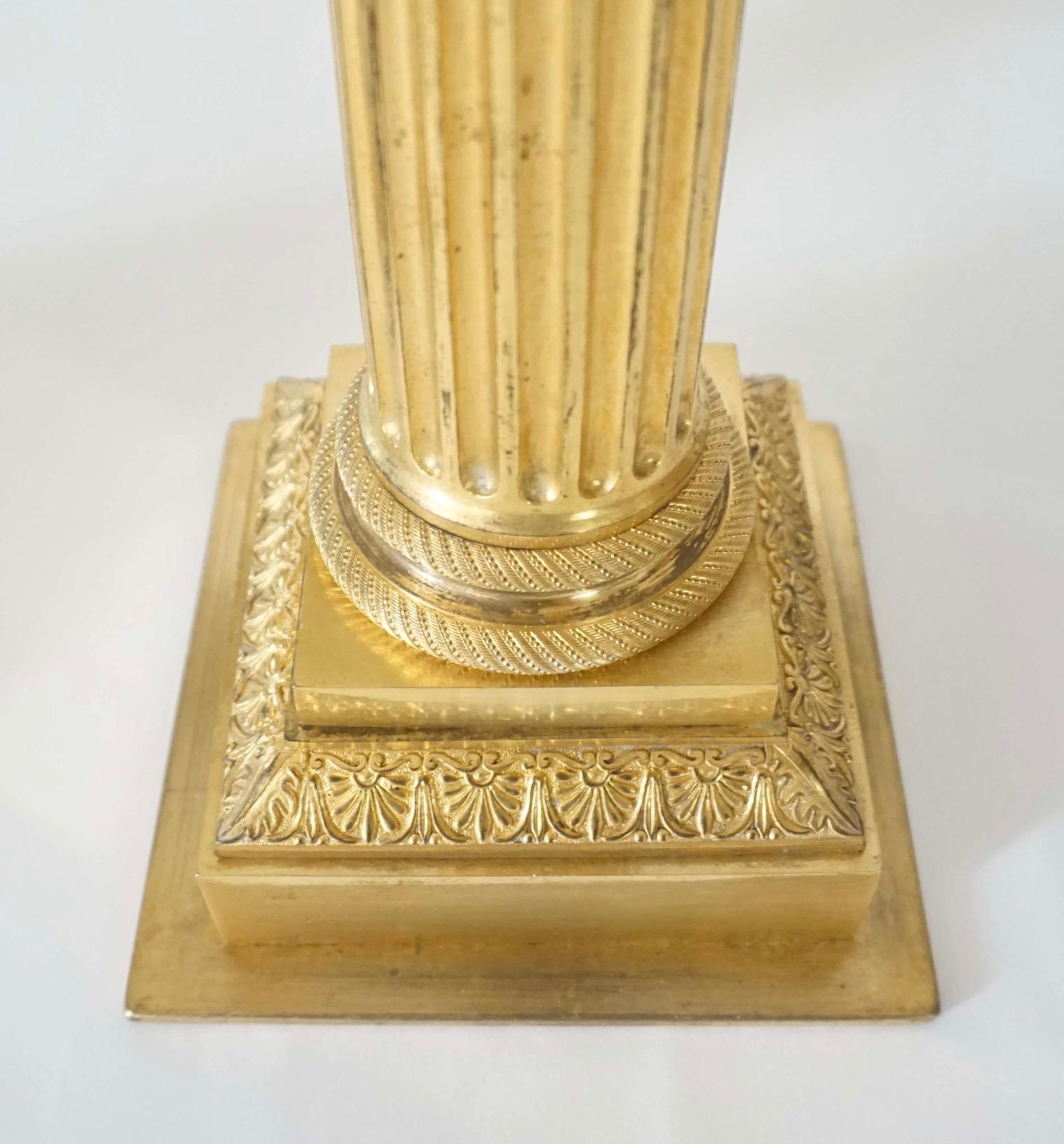 Ormolu Corinthian Column Sinumbra Base Table Lamps, France, circa 1825 For Sale 2