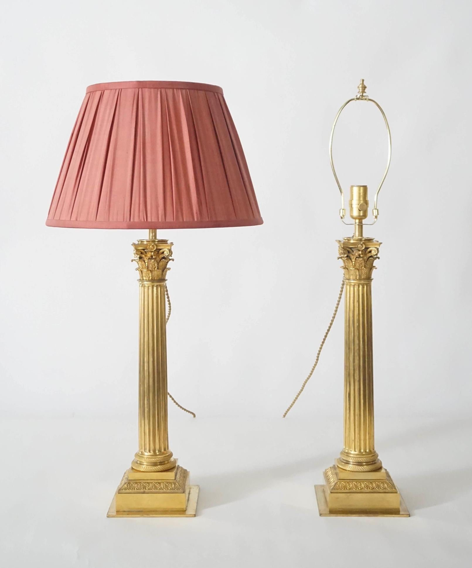 Ormolu Corinthian Column Sinumbra Base Table Lamps, France, circa 1825 For Sale 4