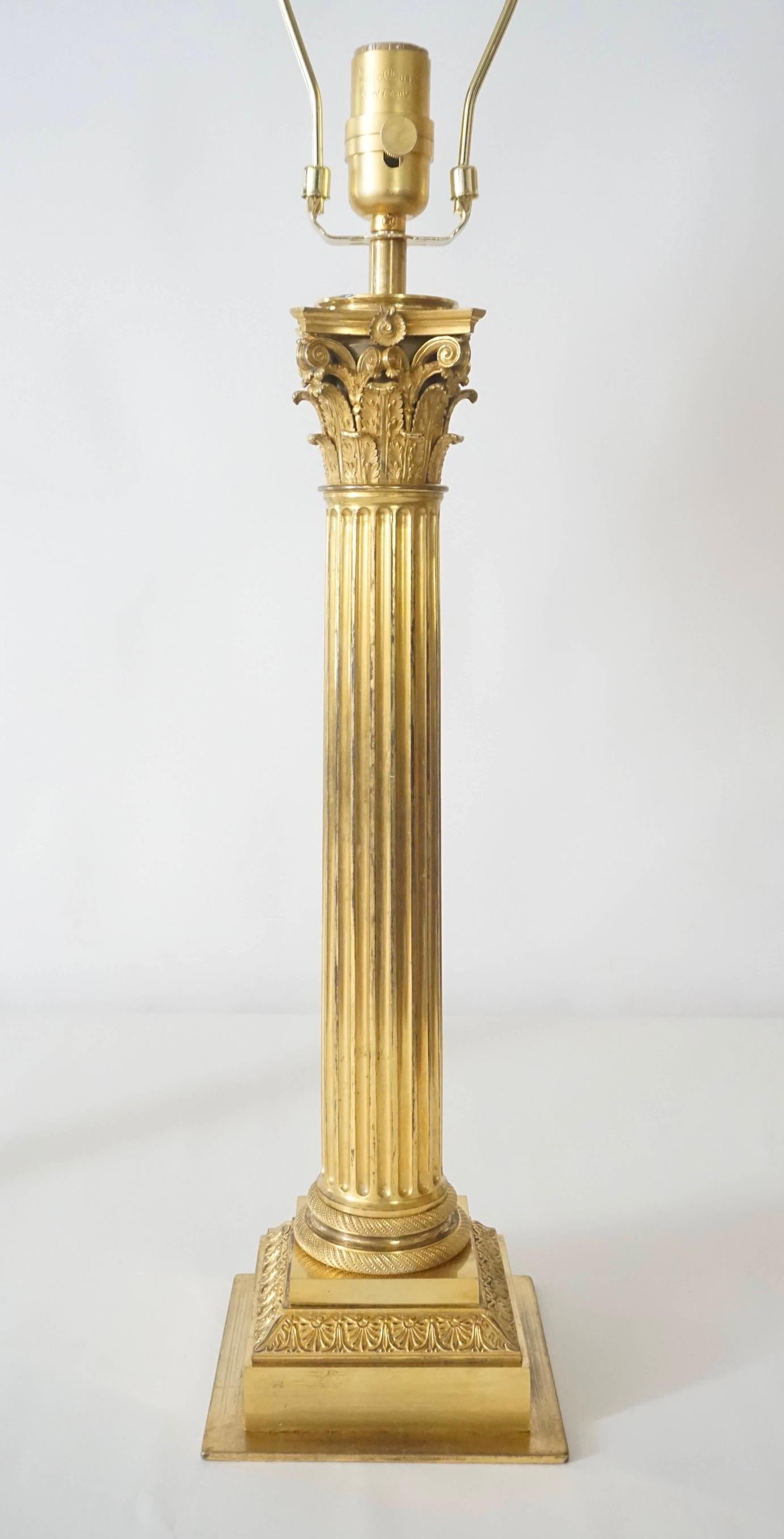19th Century Ormolu Corinthian Column Sinumbra Base Table Lamps, France, circa 1825 For Sale