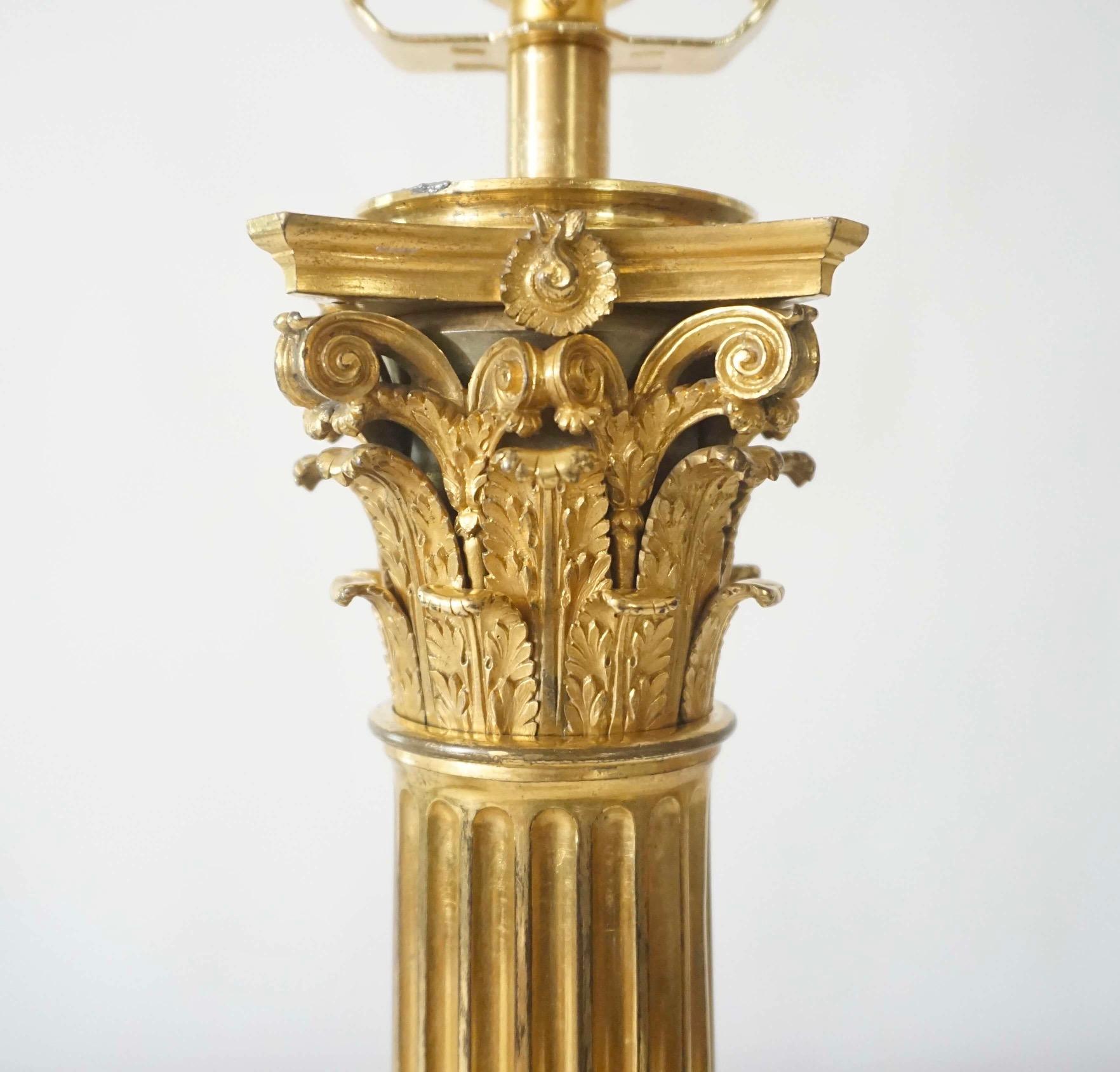 Metal Ormolu Corinthian Column Sinumbra Base Table Lamps, France, circa 1825 For Sale