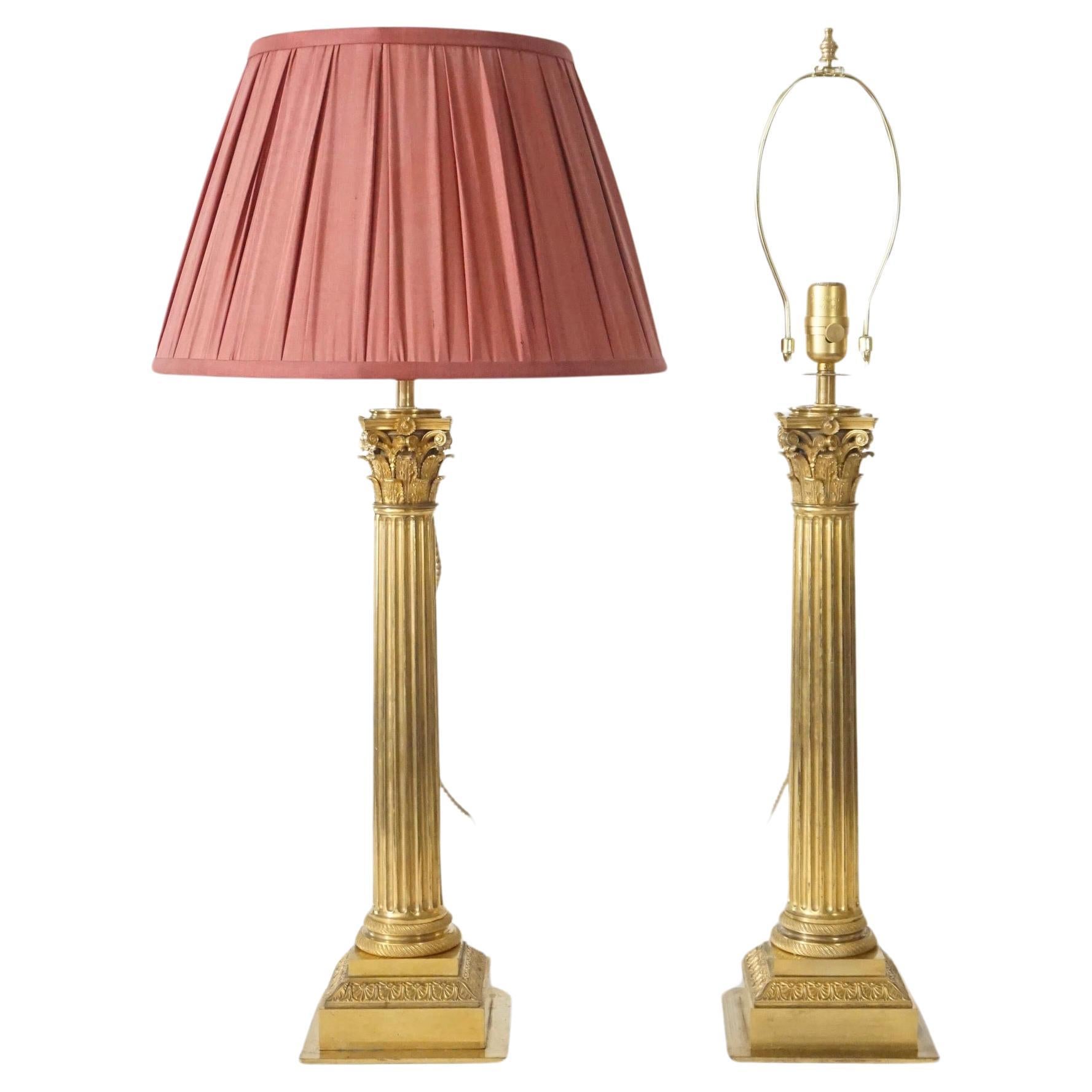Ormolu Corinthian Column Sinumbra Base Table Lamps France circa 1825 For Sale at 1stDibs
