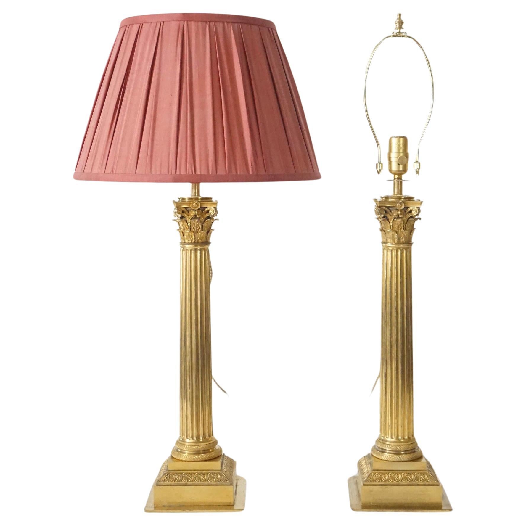 Ormolu Corinthian Column Sinumbra Base Table Lamps, France, circa 1825 For Sale