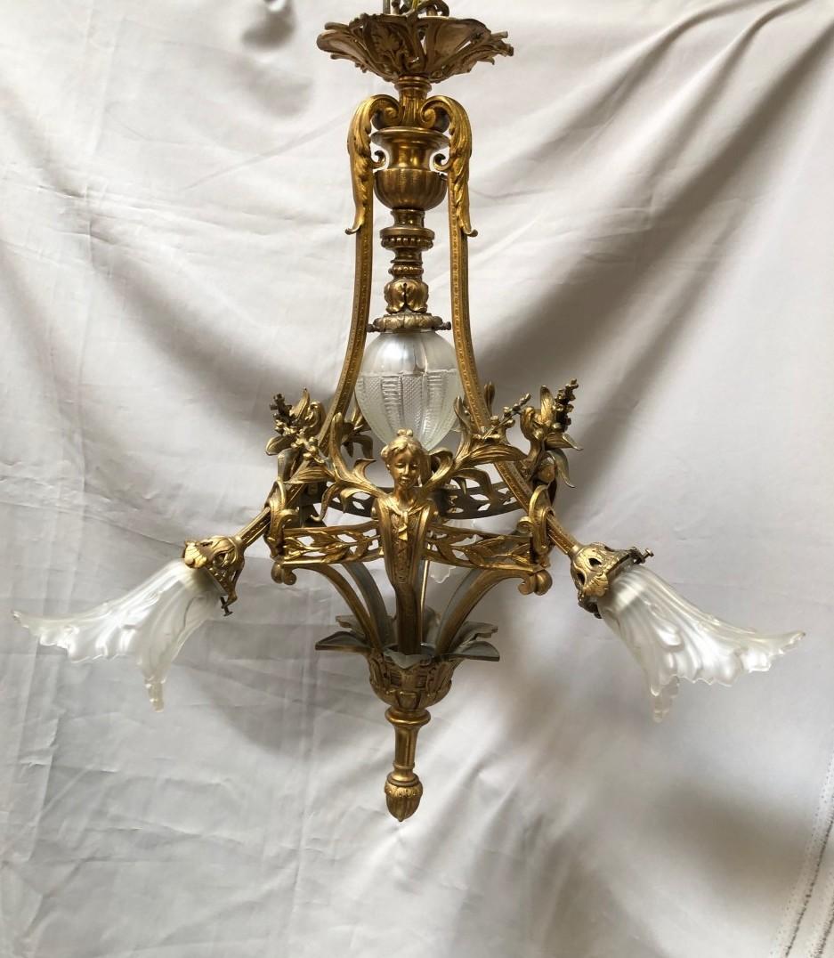 Gilt Ormolu Figural Chandelier, 19th Century