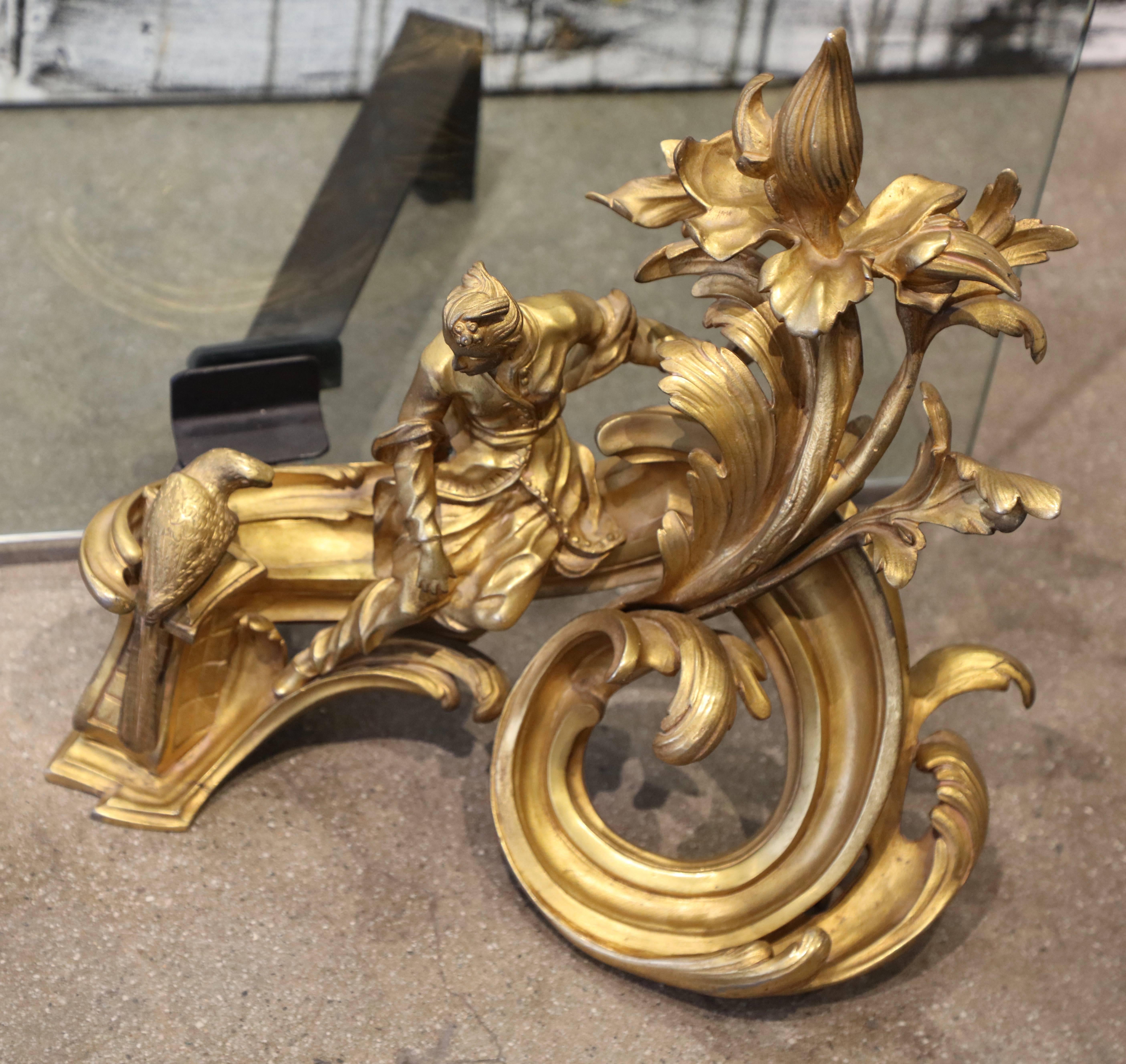 French Ormolu Gilt Bronze Chenets Fire Screen