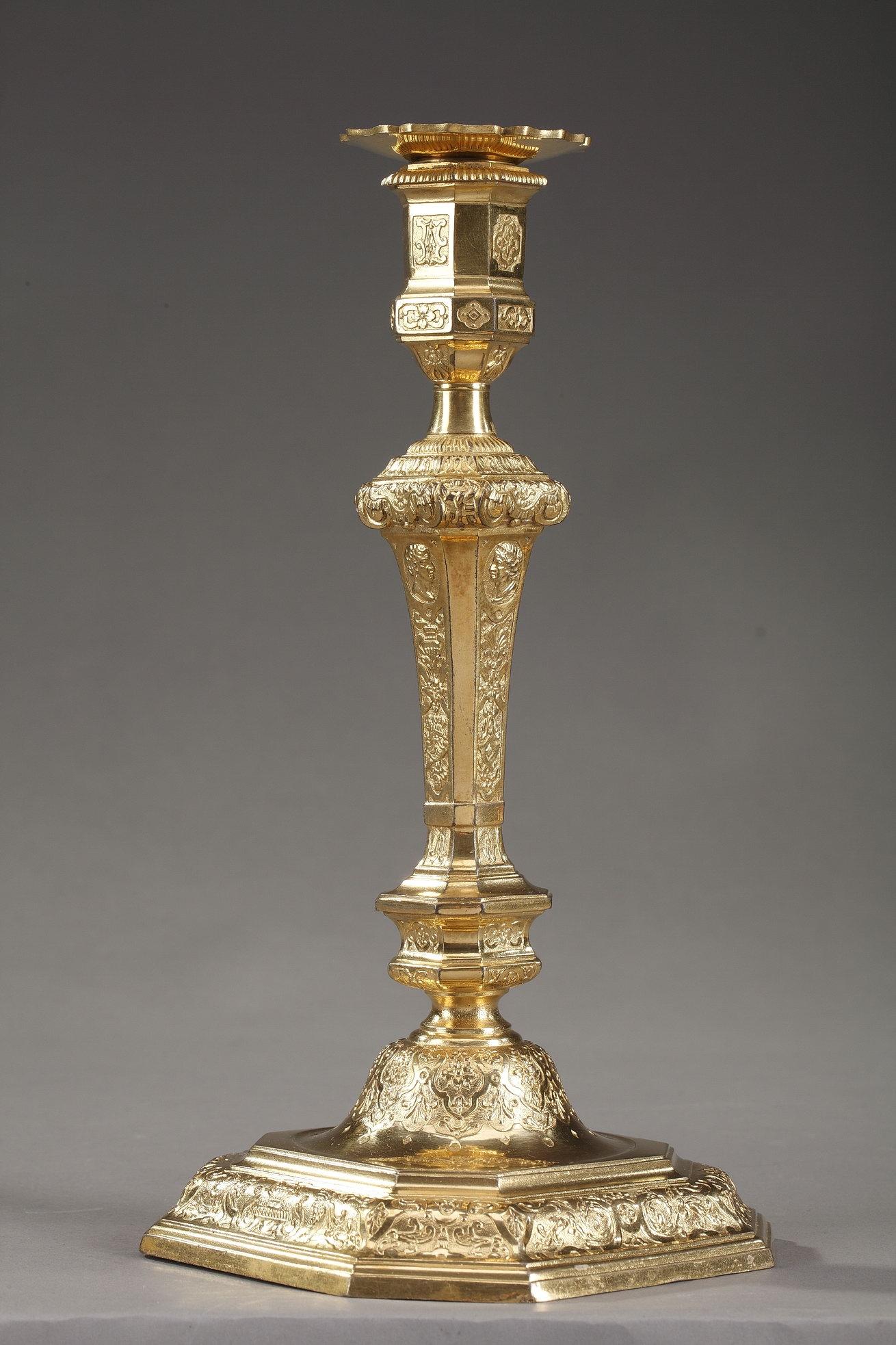 Regency Ormolu Louis XIV-Louis XV Style Candlesticks
