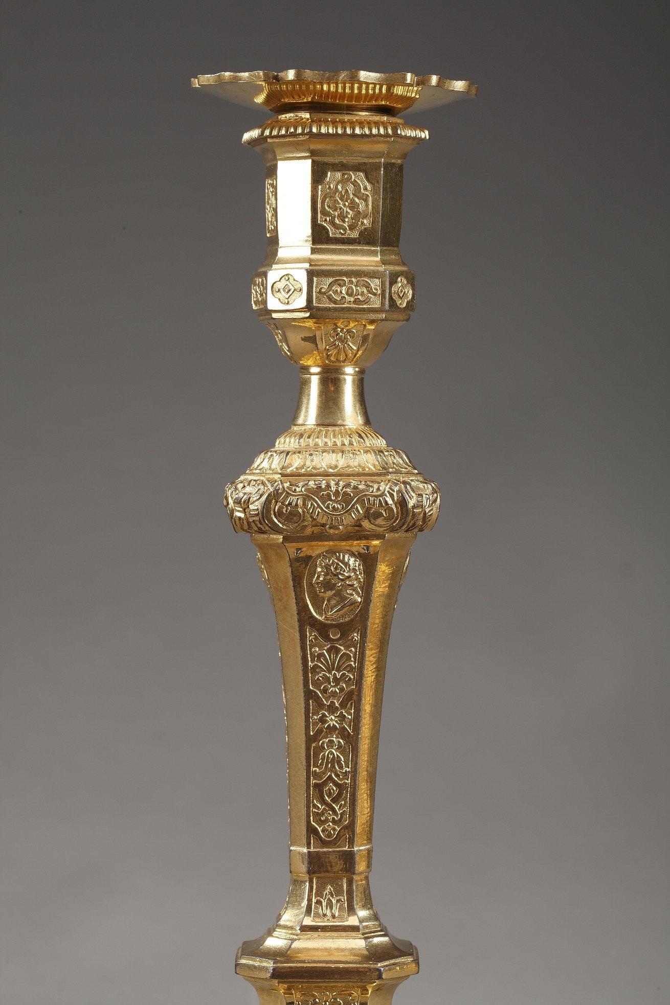 Ormolu Louis XIV-Louis XV Style Candlesticks In Good Condition In Paris, FR