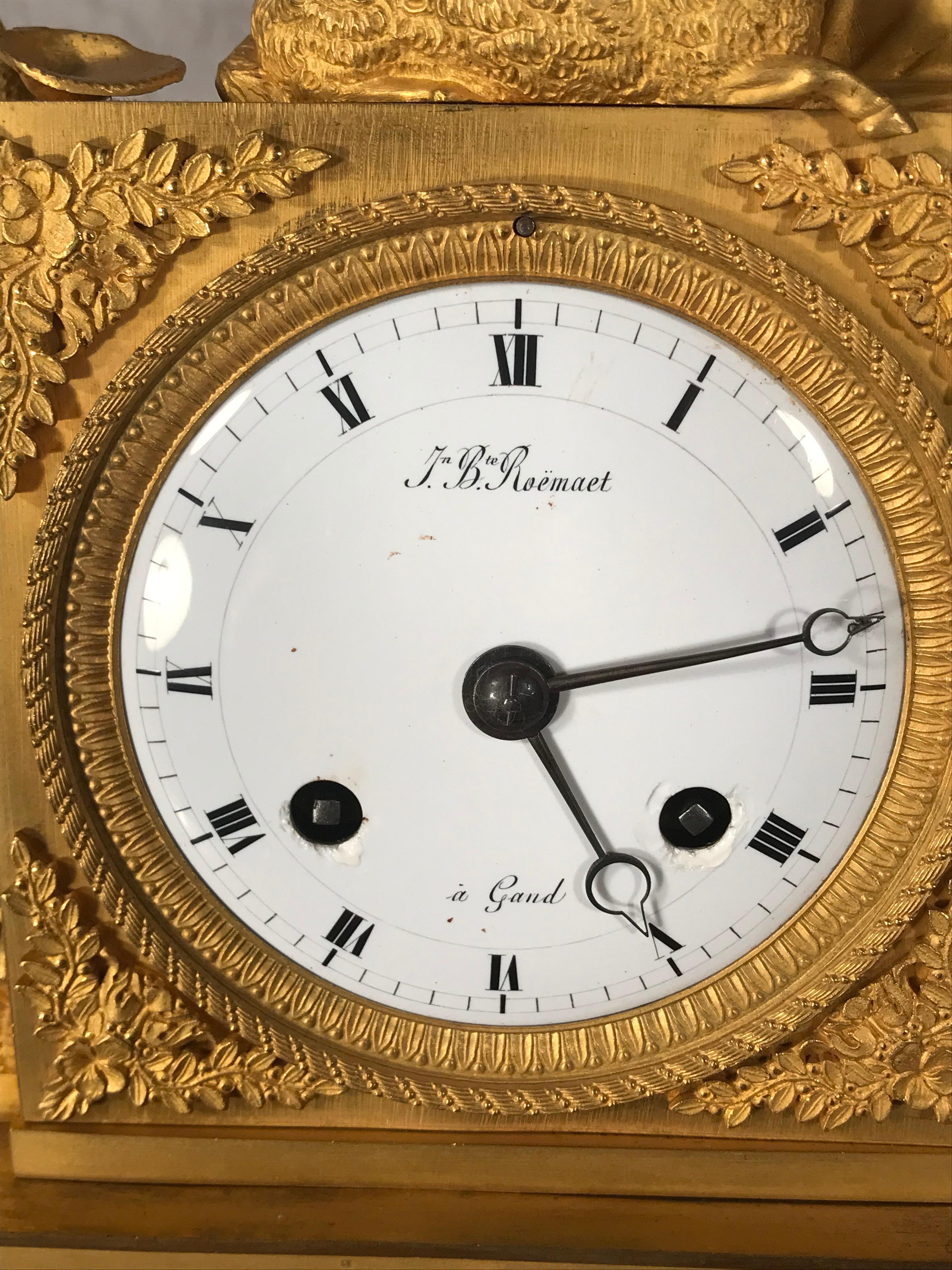 Empire Ormolu Mantel Clock, Belgium, circa 1810-1820 For Sale