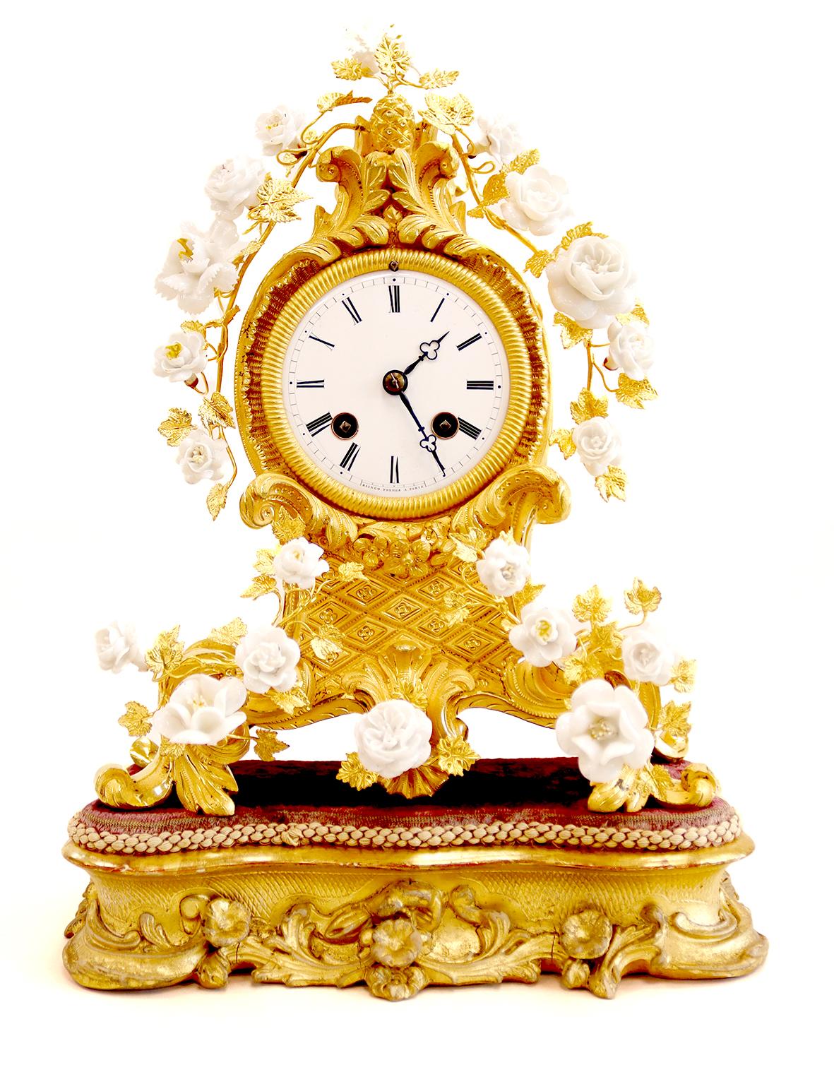 Louis XV Ormolu Mantel Clock By Raingo Freres, Paris For Sale