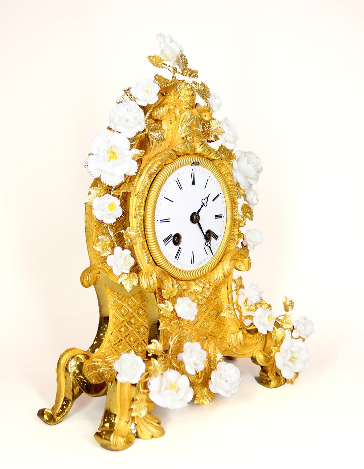 French Ormolu Mantel Clock By Raingo Freres, Paris For Sale