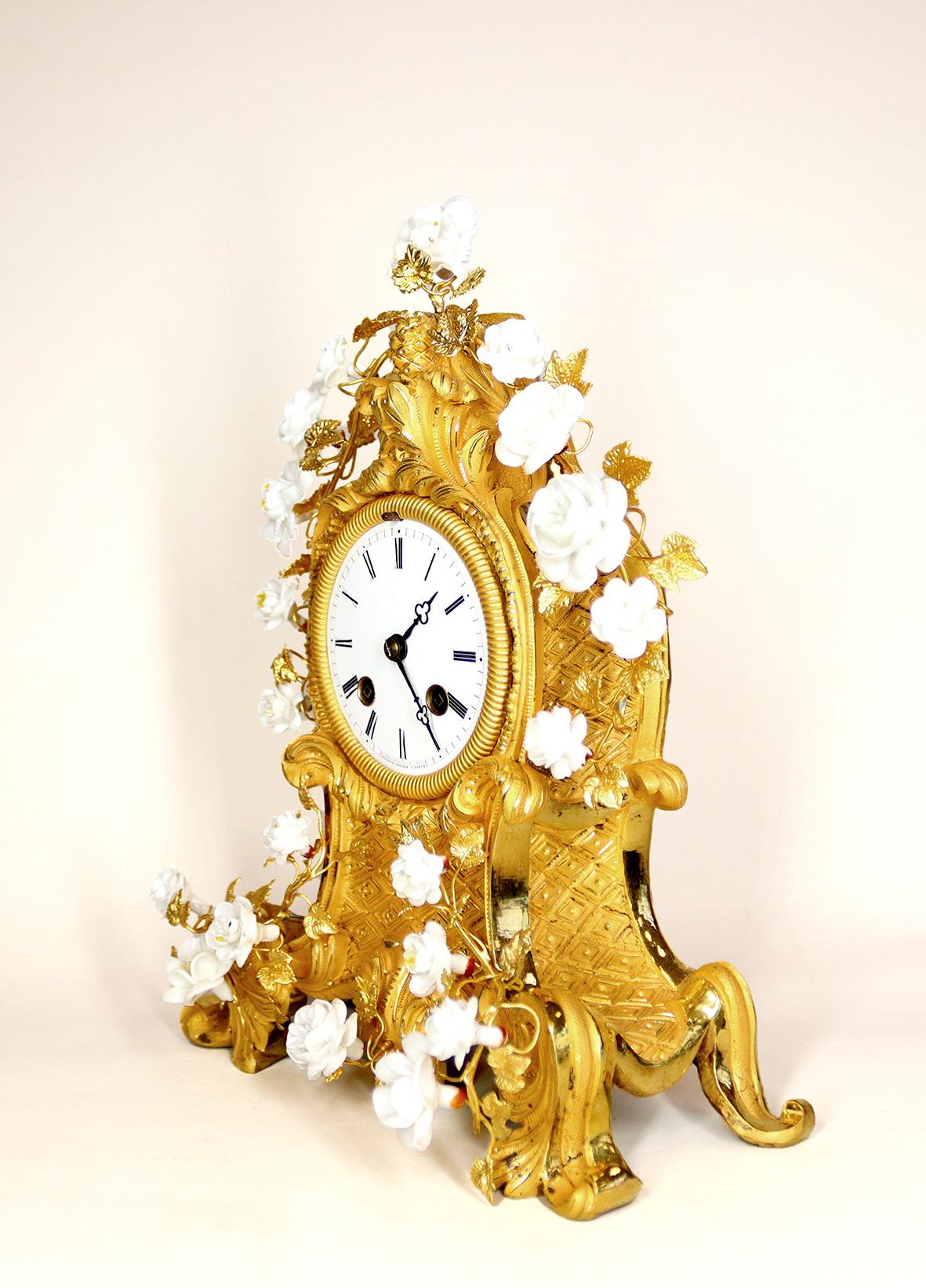 Gilt Ormolu Mantel Clock By Raingo Freres, Paris For Sale