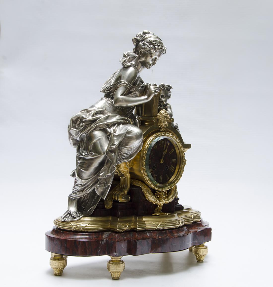 Polished 19th Century French Louis XVI Ormolu Mantel Clock by Lamerie-Charpentier & Cie. For Sale