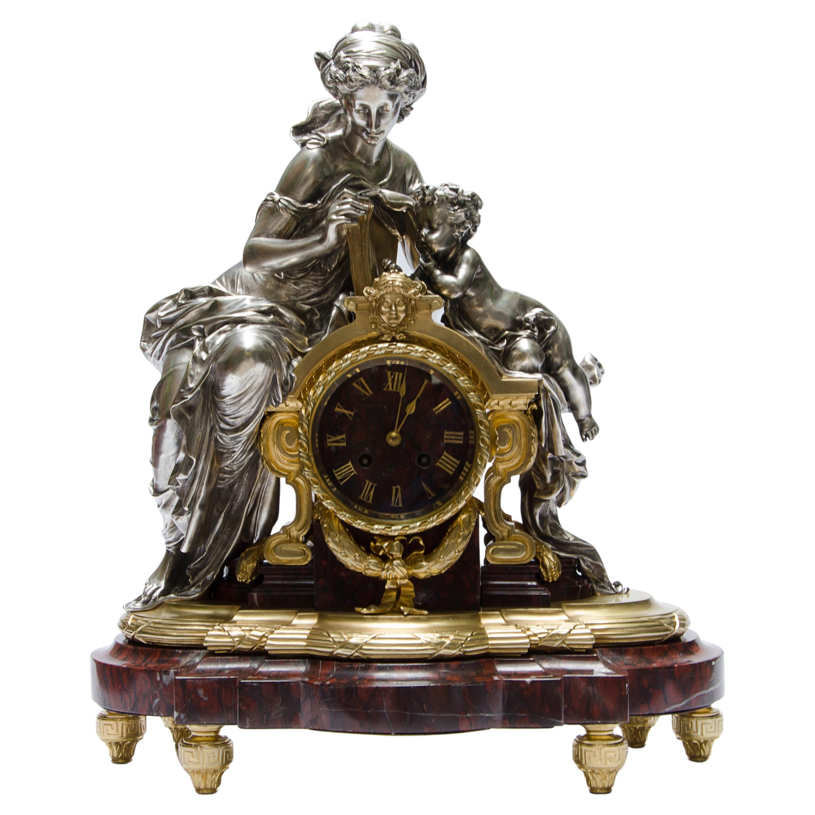 Französische Goldbronze-Kaminuhr im Louis-XVI-Stil des 19. Jahrhunderts von Lamerie-Charpentier & Cie. im Angebot