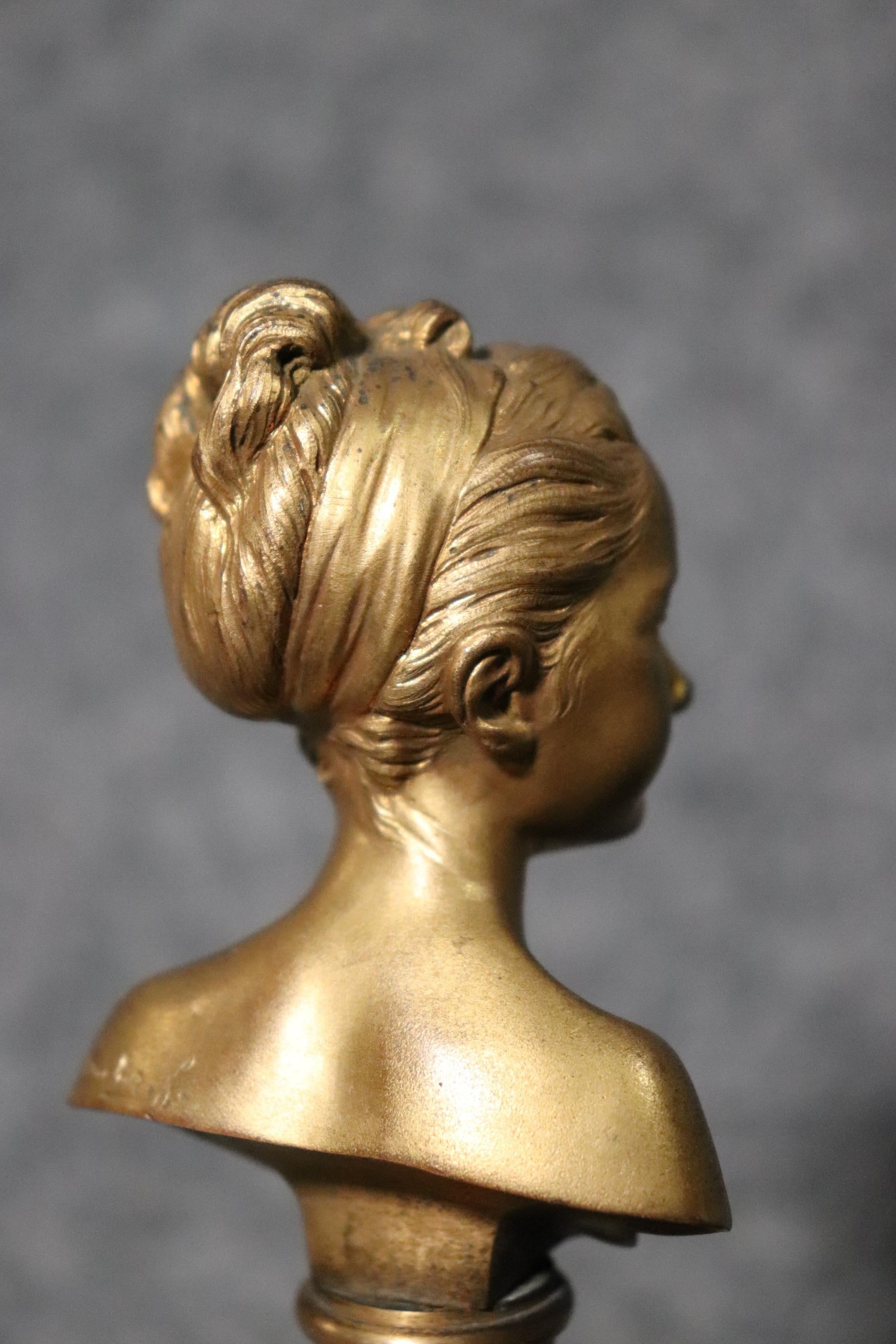 Bronze Ormolu & Marble Bust of Louise Brogniart After Houdon Signed Thiebaut Freres For Sale