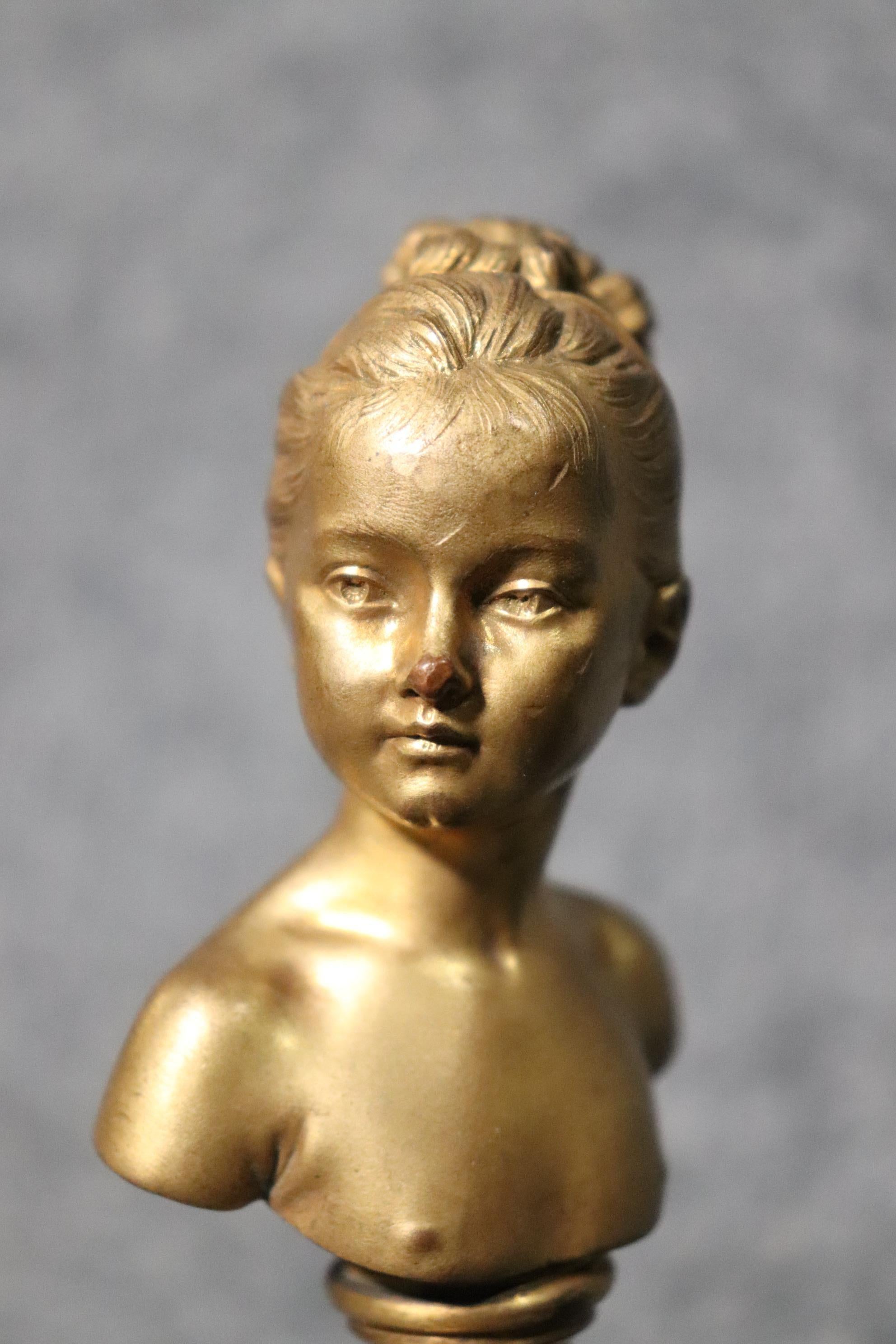 French Ormolu & Marble Bust of Louise Brogniart After Houdon Signed Thiebaut Freres For Sale