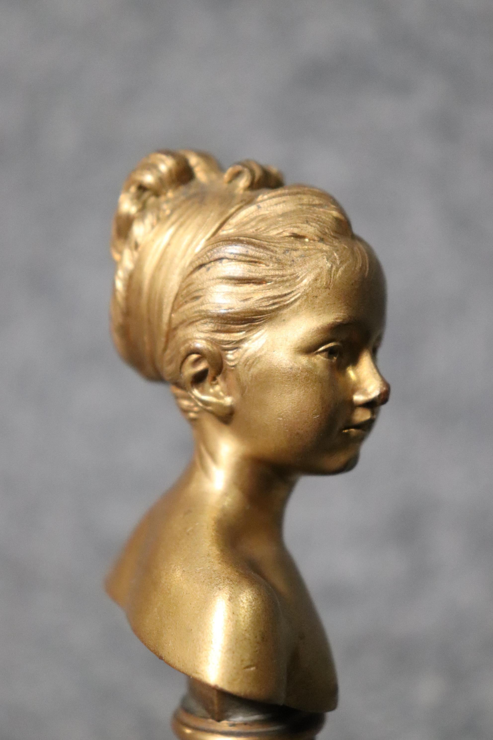 Cast Ormolu & Marble Bust of Louise Brogniart After Houdon Signed Thiebaut Freres For Sale