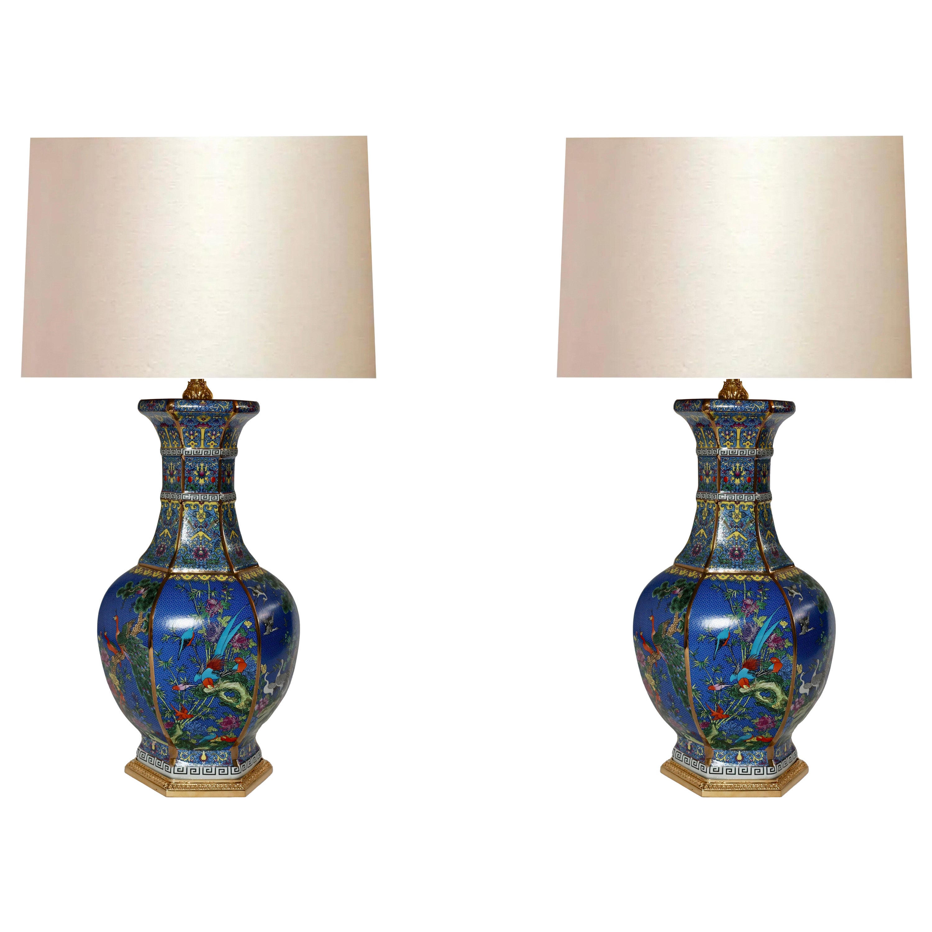 Lámparas de Porcelana Famille Verte con montura de Ormolu