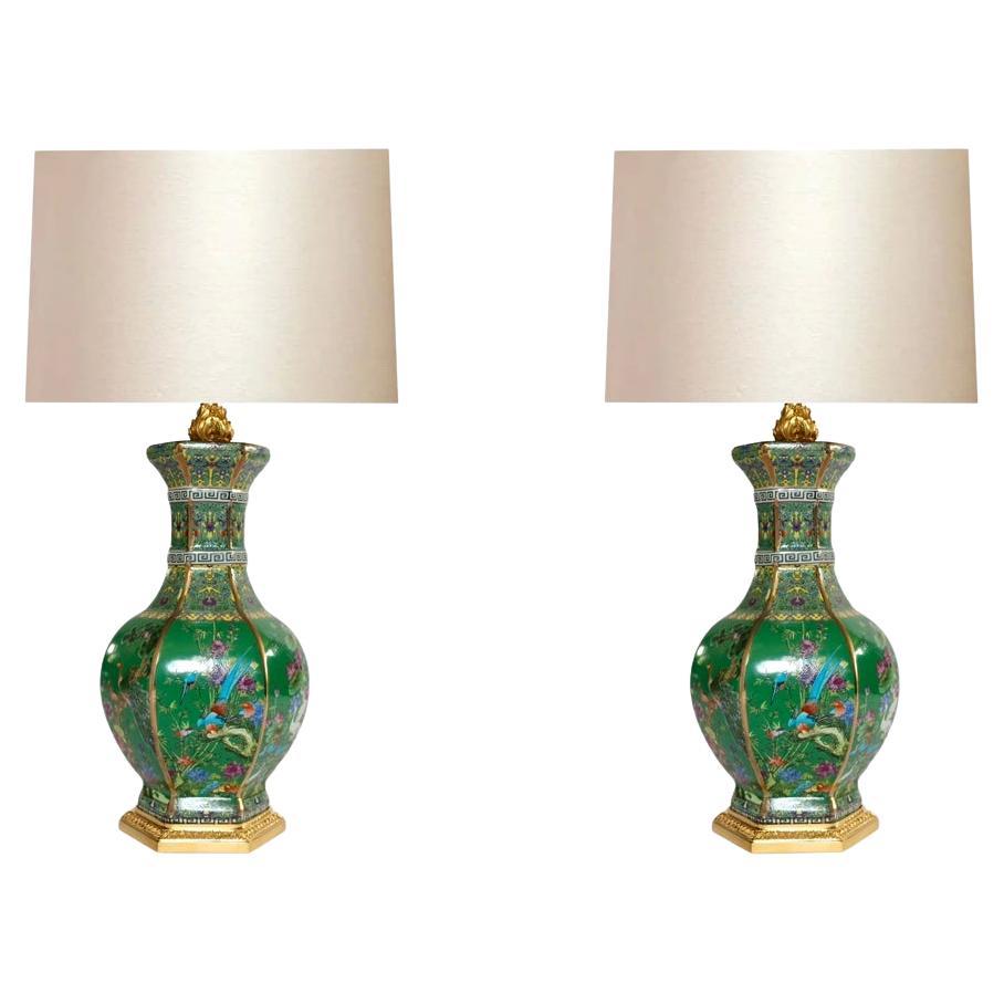 Ormolu Mount Famille Verte Porcelain Lamps For Sale