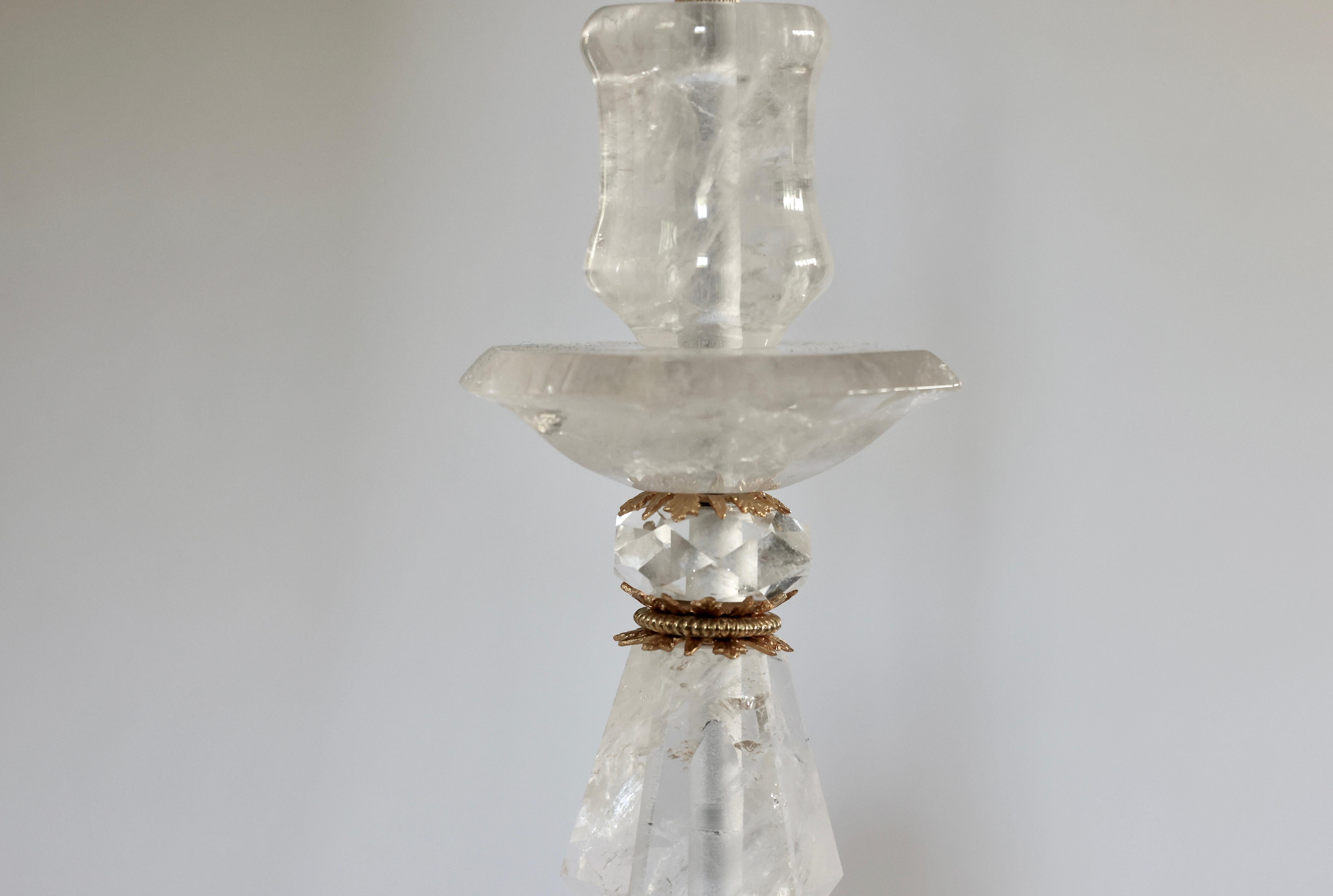 Contemporary Ormolu Mount Rock Crystal Lamps  For Sale