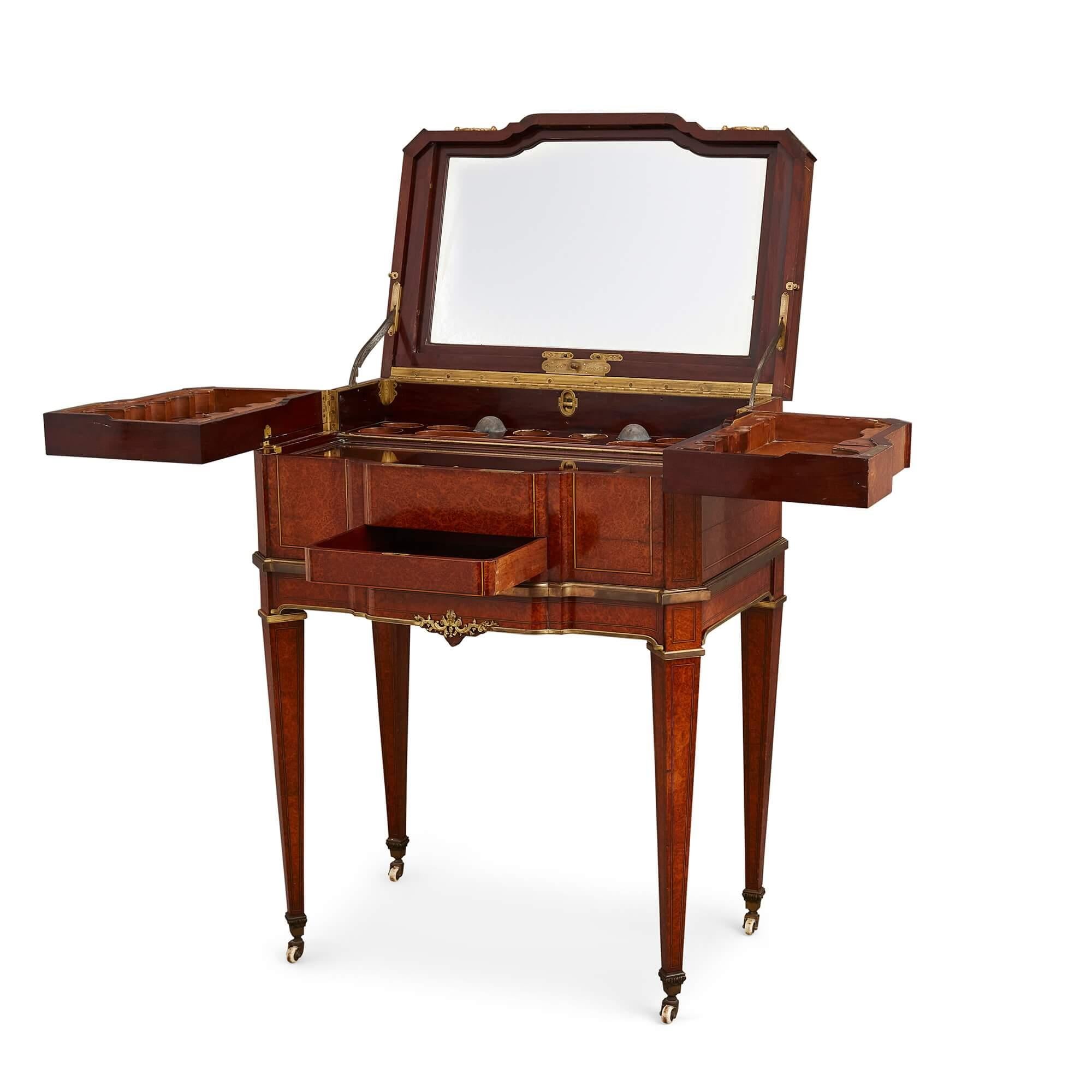 French Ormolu Mounted Amboyna and Mahogany Louis XVI Style Antique Dressing Table For Sale