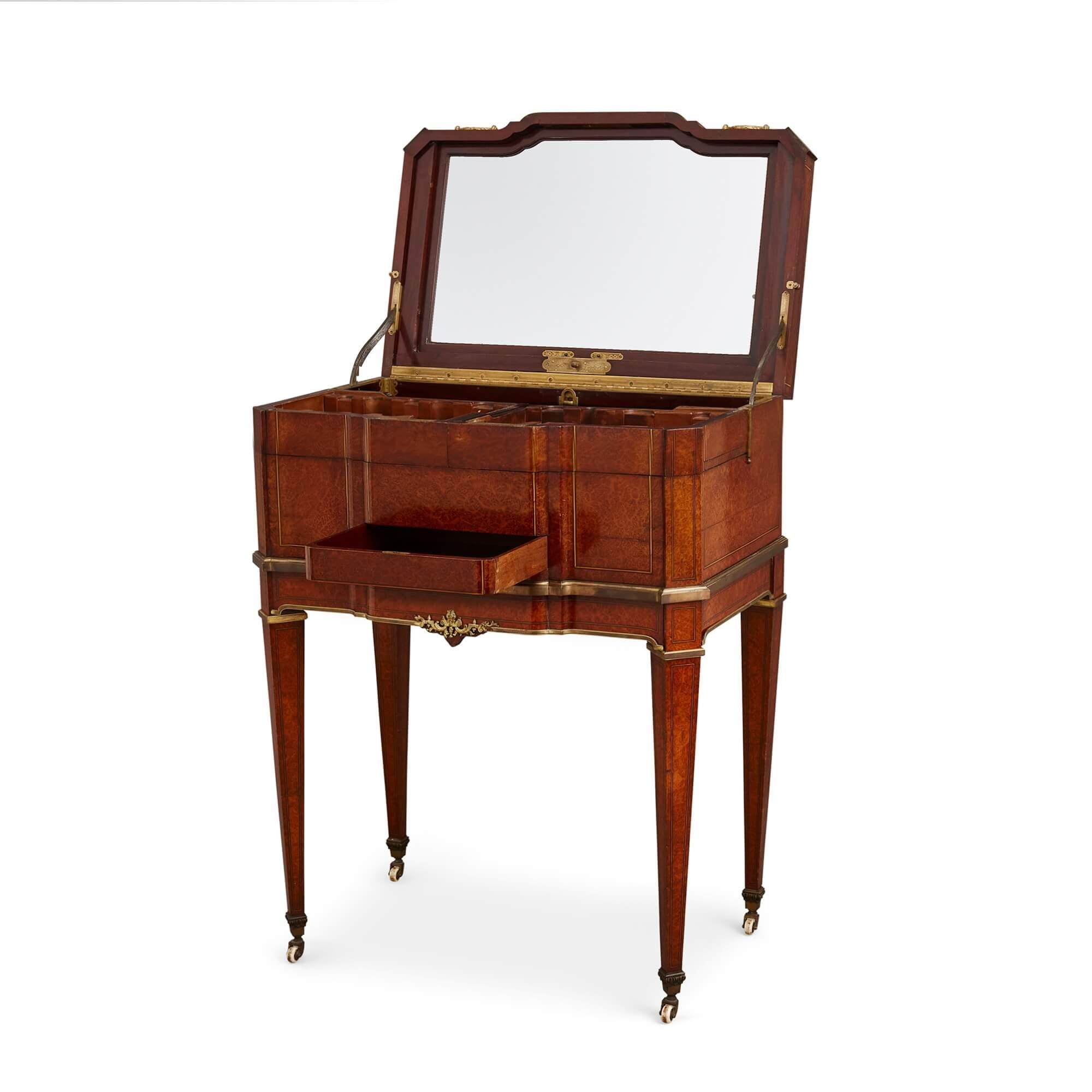 Ormolu Mounted Amboyna and Mahogany Louis XVI Style Antique Dressing Table In Good Condition For Sale In London, GB