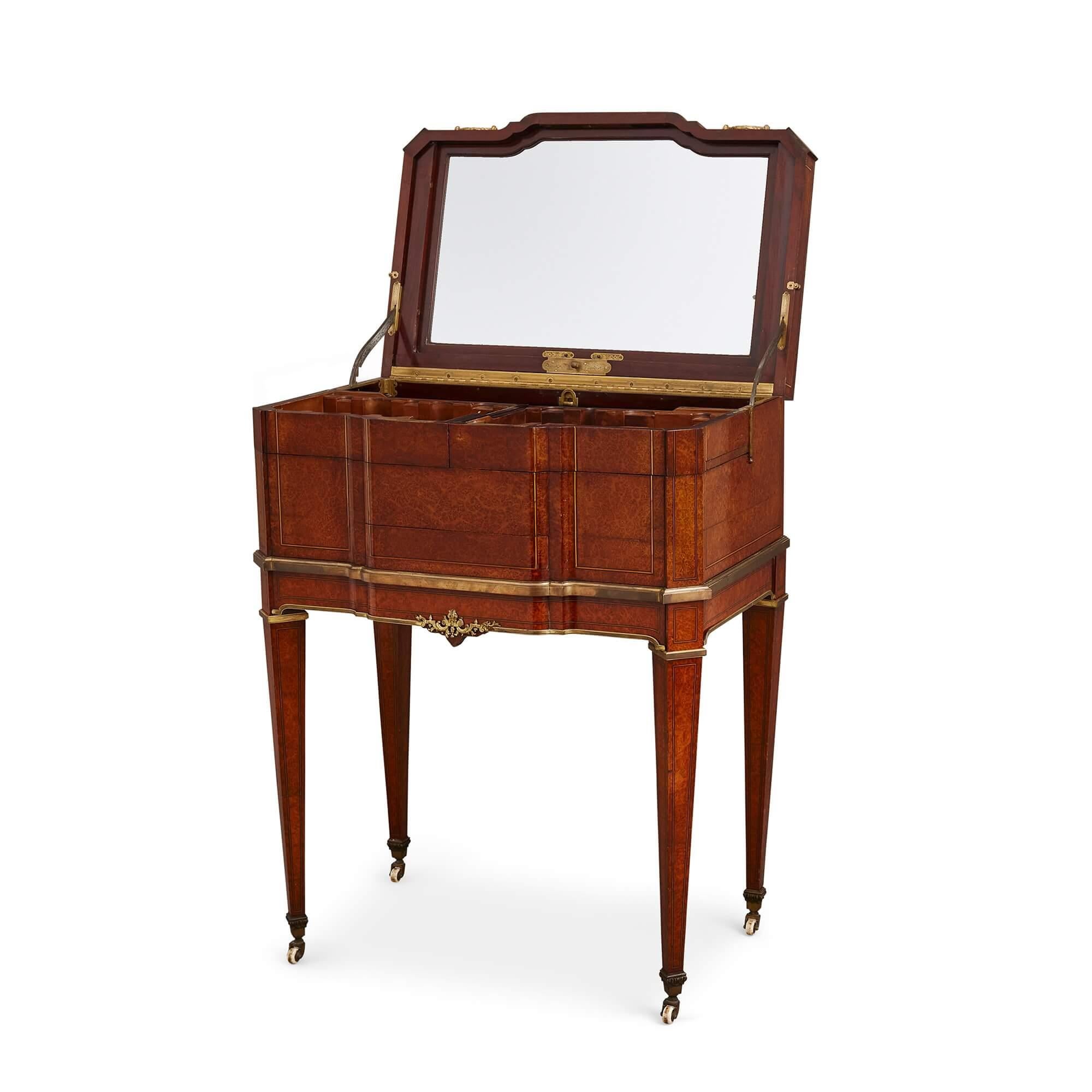 19th Century Ormolu Mounted Amboyna and Mahogany Louis XVI Style Antique Dressing Table For Sale