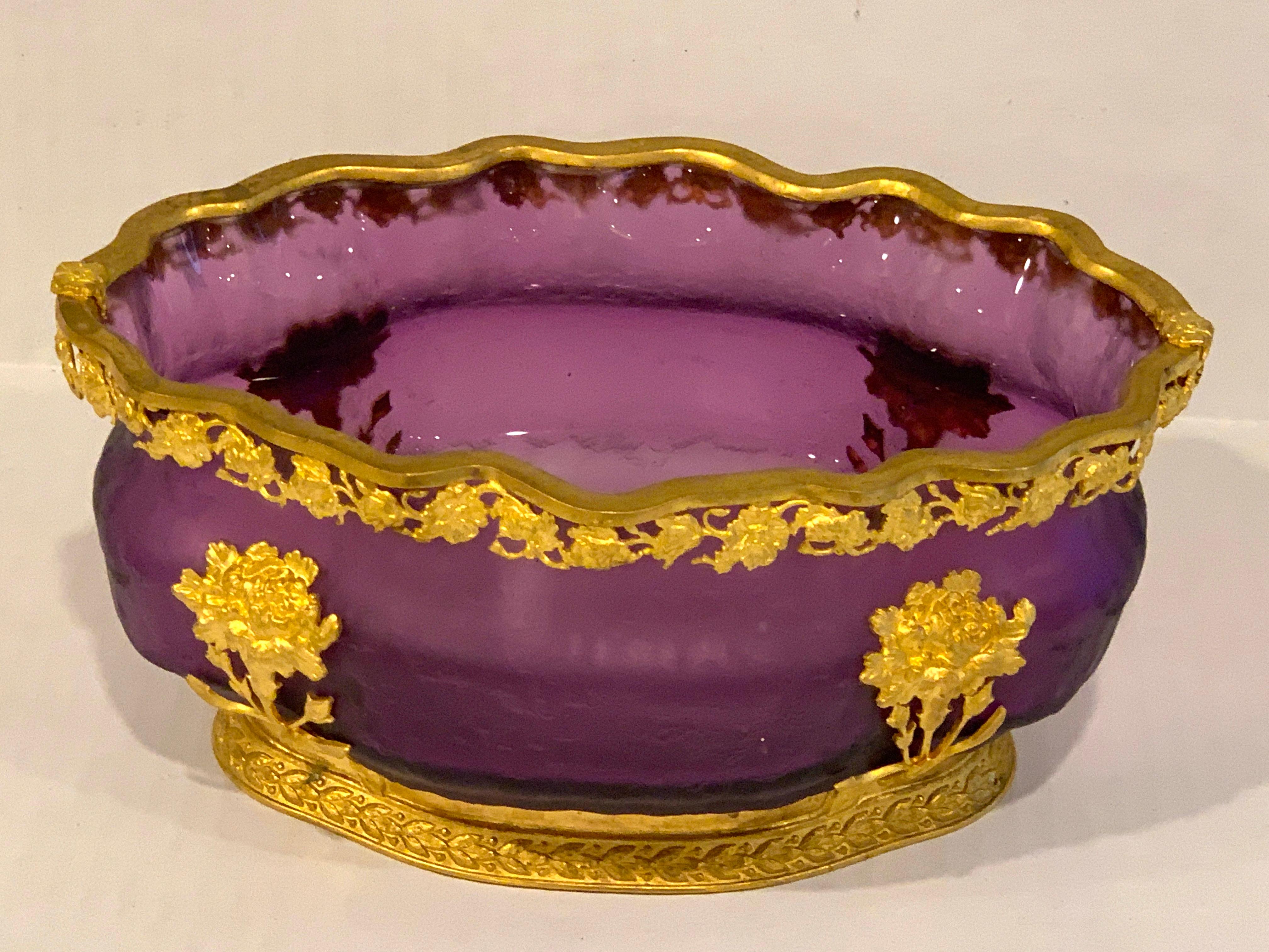 French Ormolu Mounted Baccarat Amethyst Chipped Ice Centerpiece