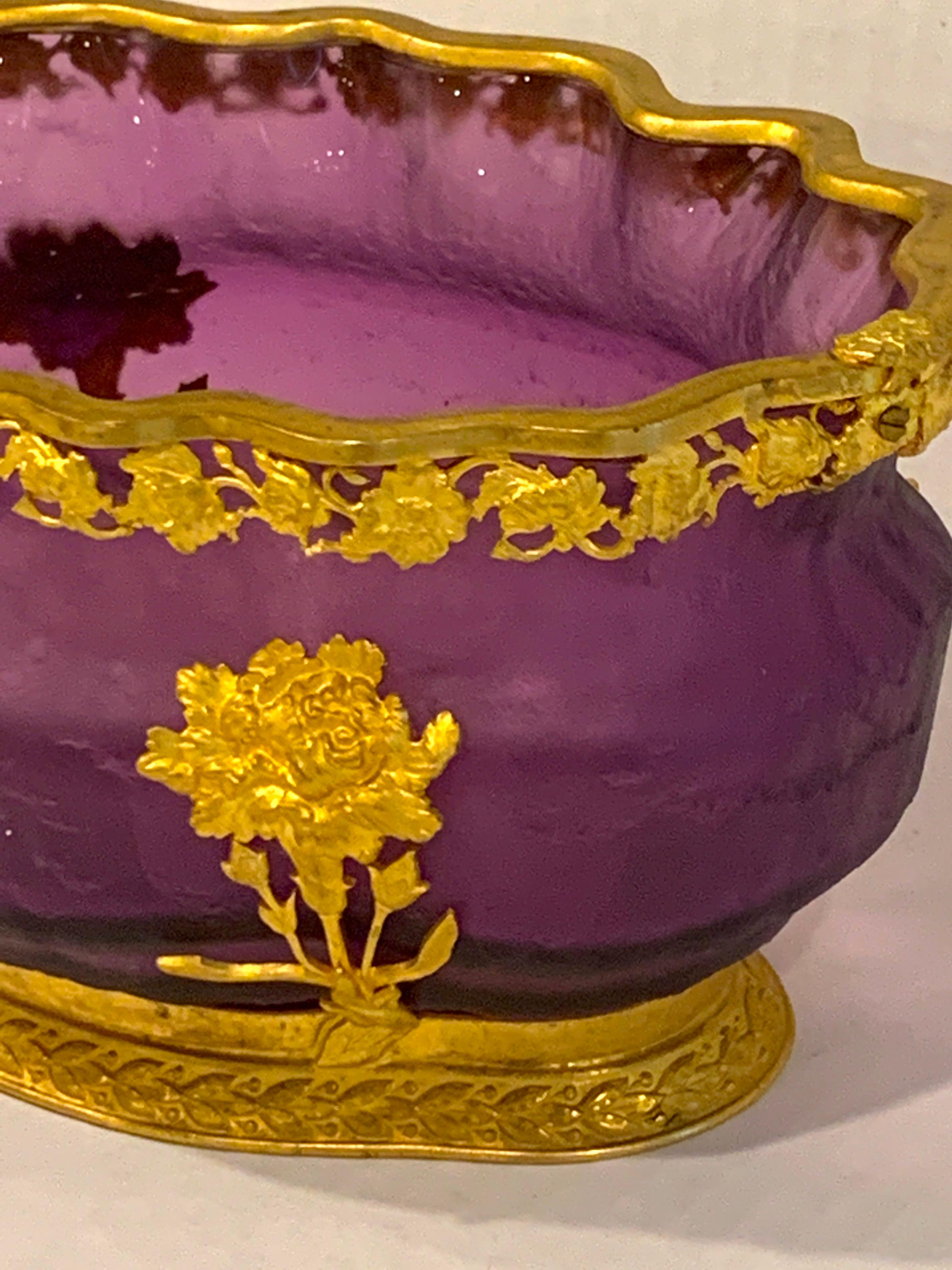 Ormolu Mounted Baccarat Amethyst Chipped Ice Centerpiece In Good Condition In Atlanta, GA