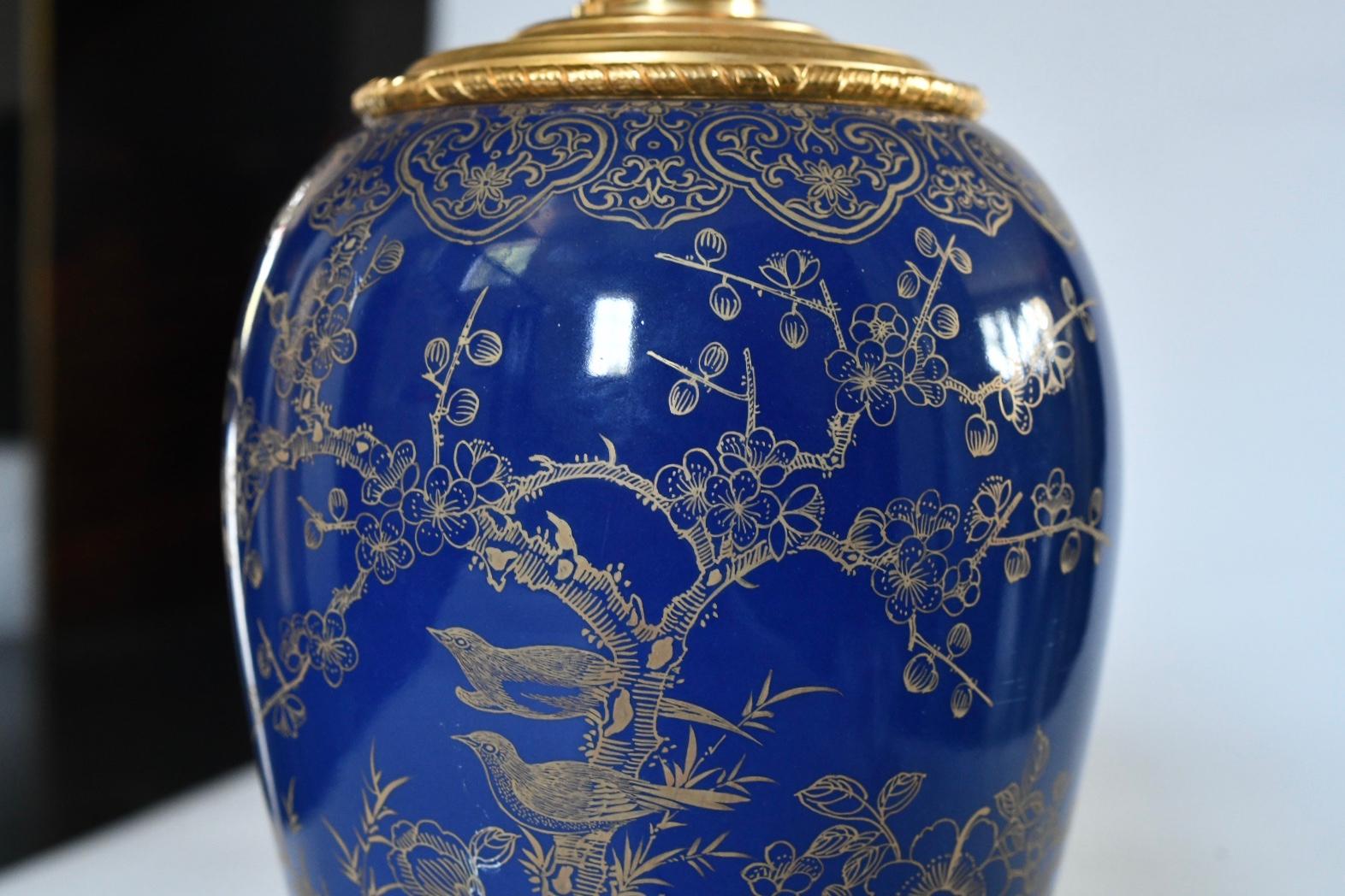 Ormolu-Mounted Blue Porcelain Lamps In Excellent Condition For Sale In New York, NY