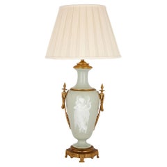 Used Ormolu Mounted Celadon Porcelain Pâte-sur-pâte Vase-Form Lamp