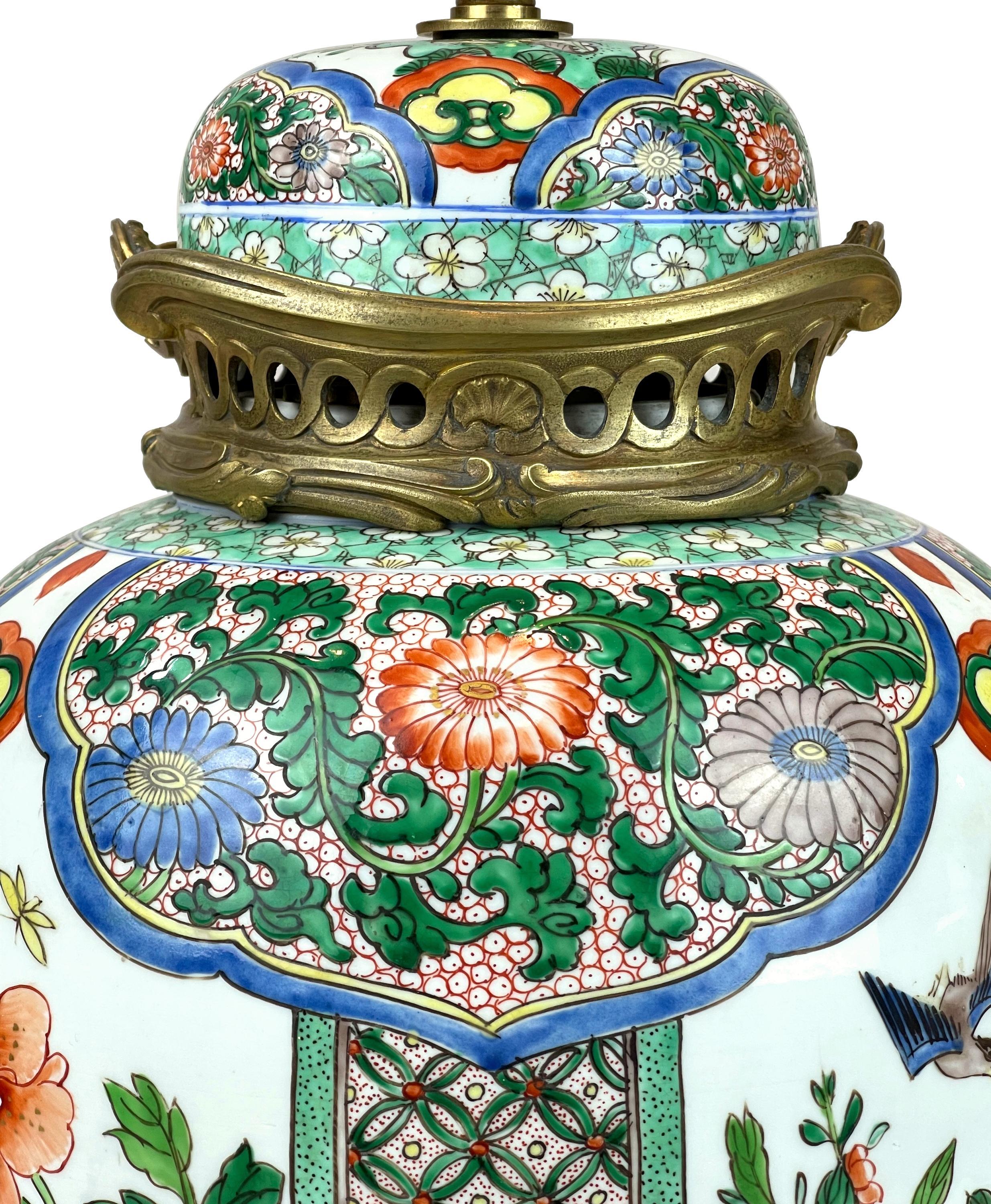 Chinese Export Porcelain Temple Jar French Bronze Ormolu-Mounted Lamp 9