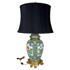 Chinese Export Porcelain Temple Jar French Bronze Ormolu-Mounted Lamp