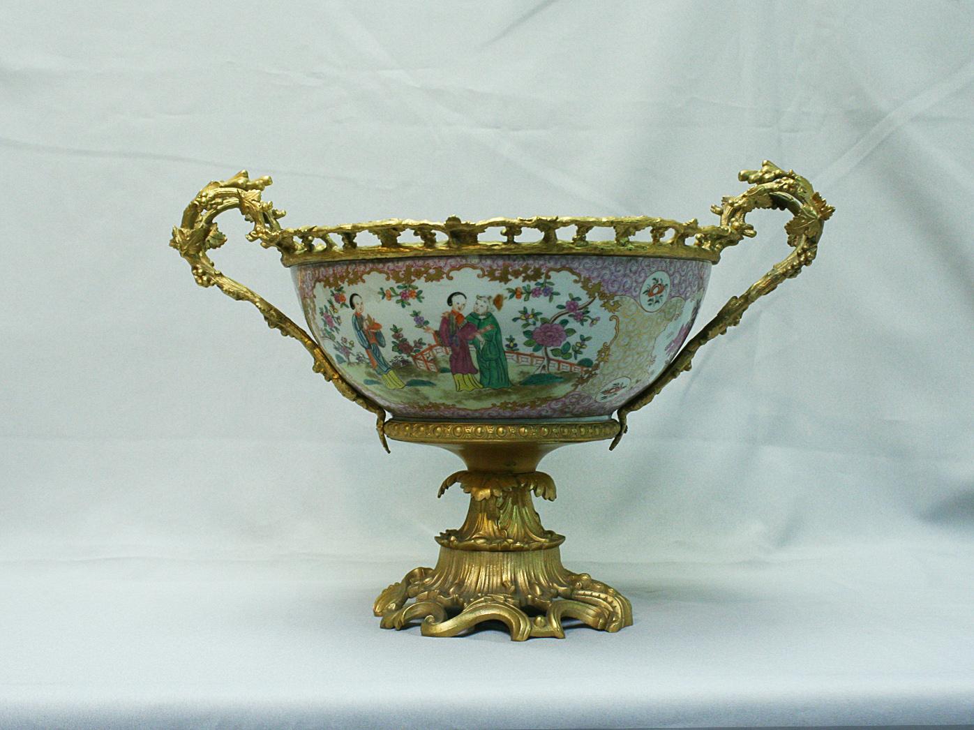 French Ormolu Mounted Chinese Porcelain Bowl Centerpiece, 19th Century
