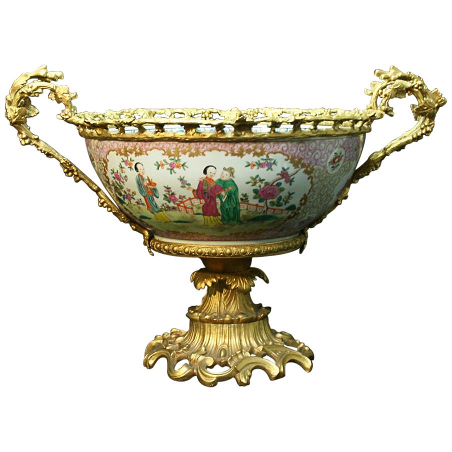 Ormolu Mounted Chinese Porcelain Bowl Centerpiece, 19th Century
