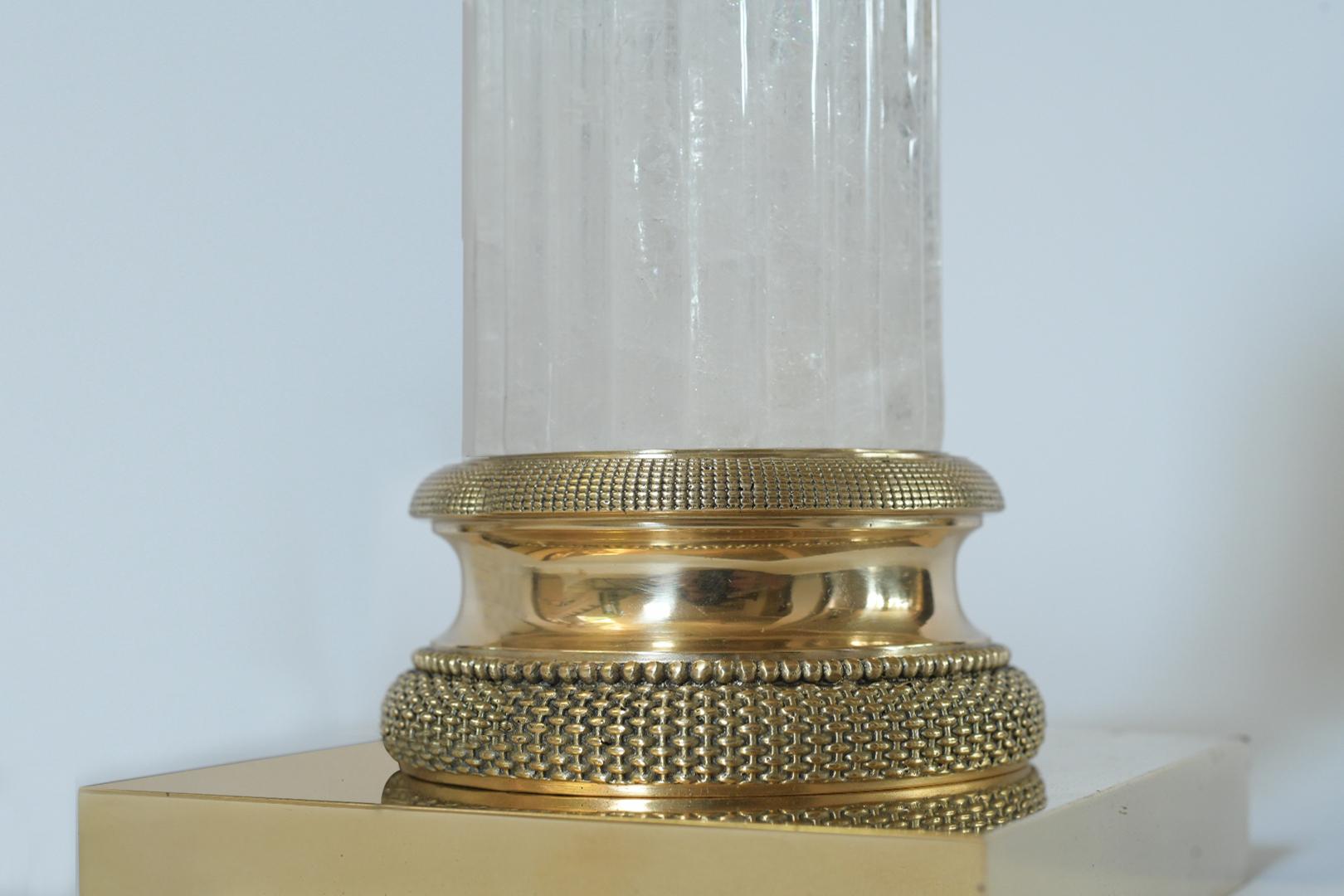 Ormolu-Mounted Column Style Rock Crystal Lamps In Excellent Condition In New York, NY