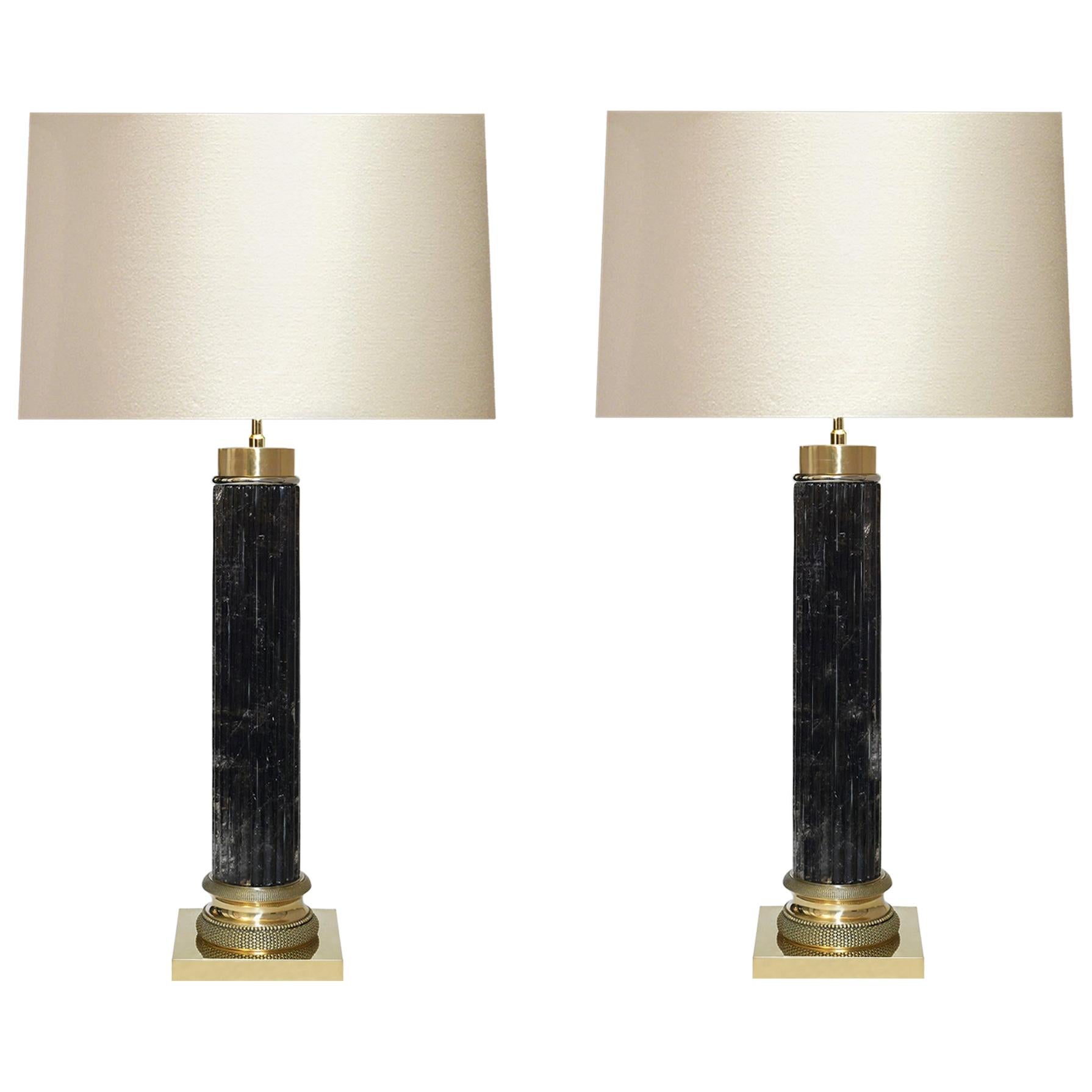 Ormolu-Mounted Column Style Rock Crystal Lamps For Sale