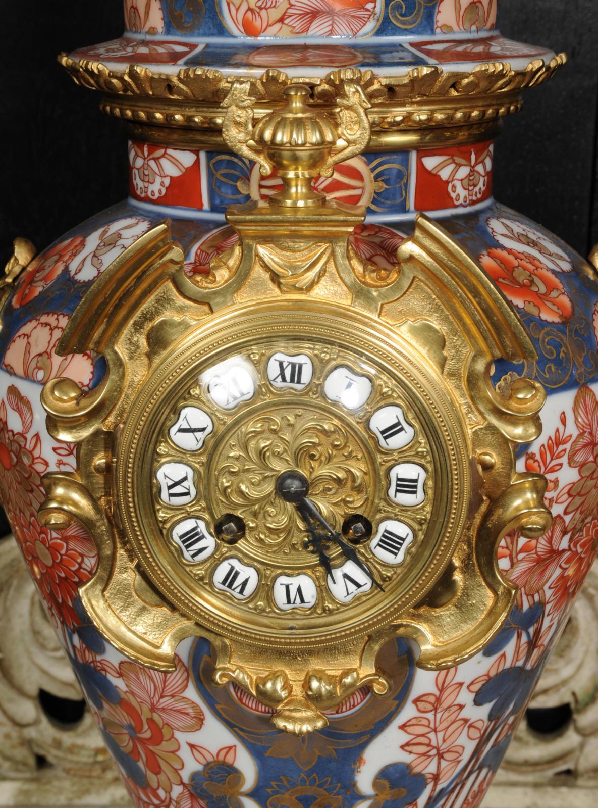 Ormolu Mounted Imari Porcelain Antique Clock Set For Sale 11