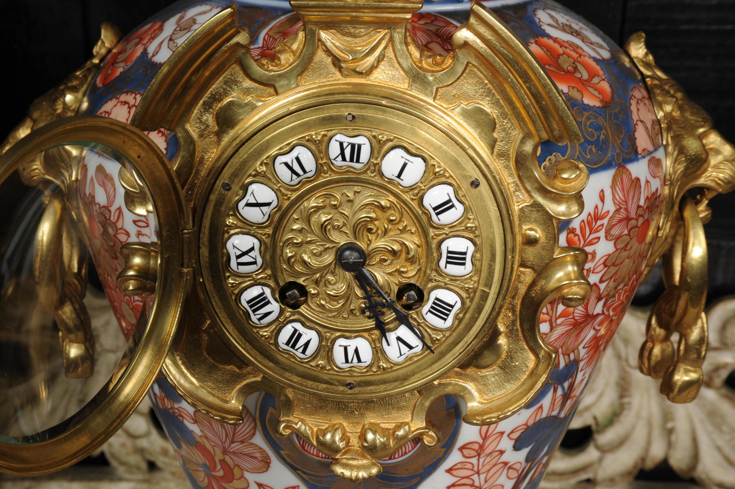 Ormolu Mounted Imari Porcelain Antique Clock Set For Sale 12