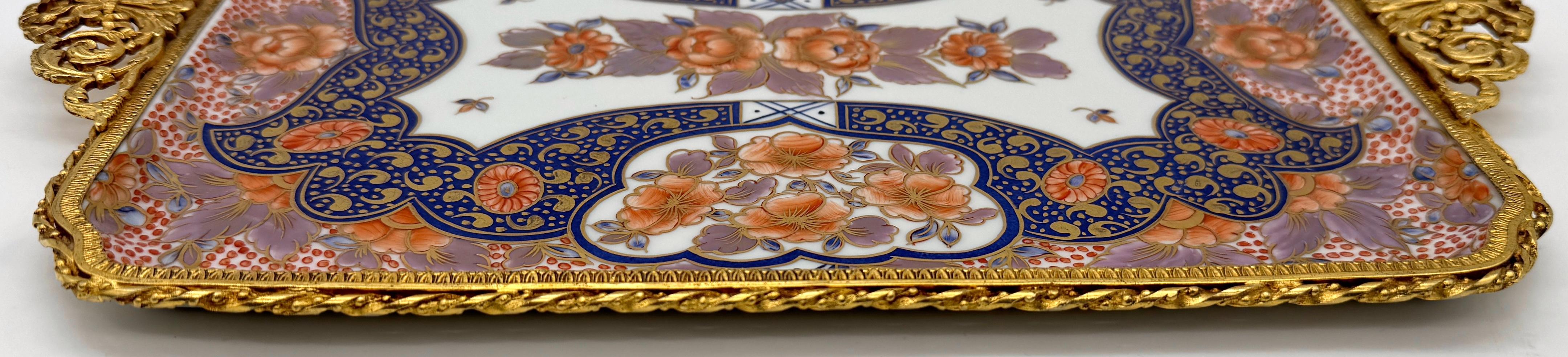 Ormolu Mounted Limoges Royal Crown Derby Style 'Imari' Handled Tray In Good Condition In West Palm Beach, FL