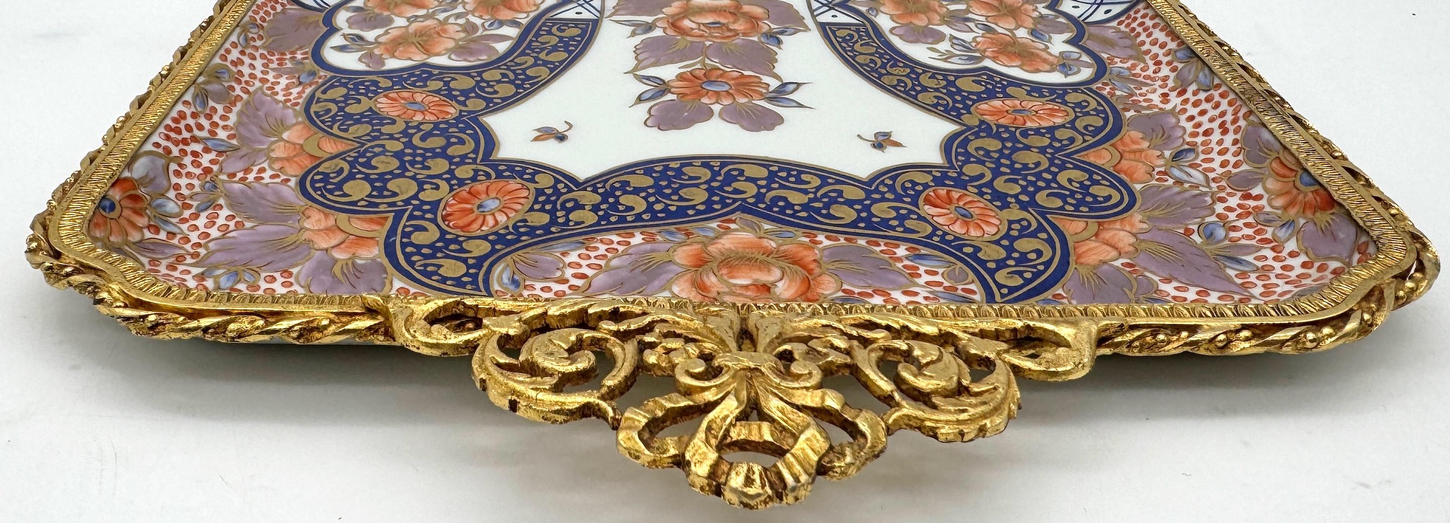 20th Century Ormolu Mounted Limoges Royal Crown Derby Style 'Imari' Handled Tray