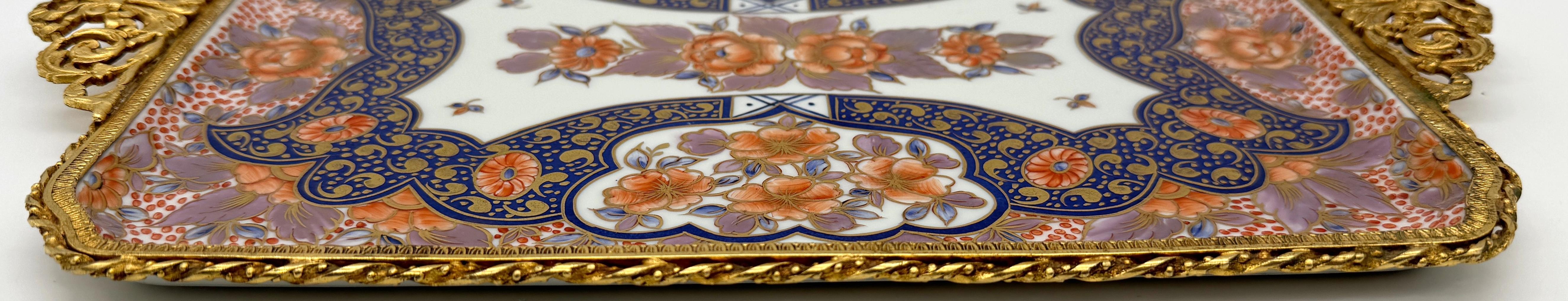 Porcelain Ormolu Mounted Limoges Royal Crown Derby Style 'Imari' Handled Tray