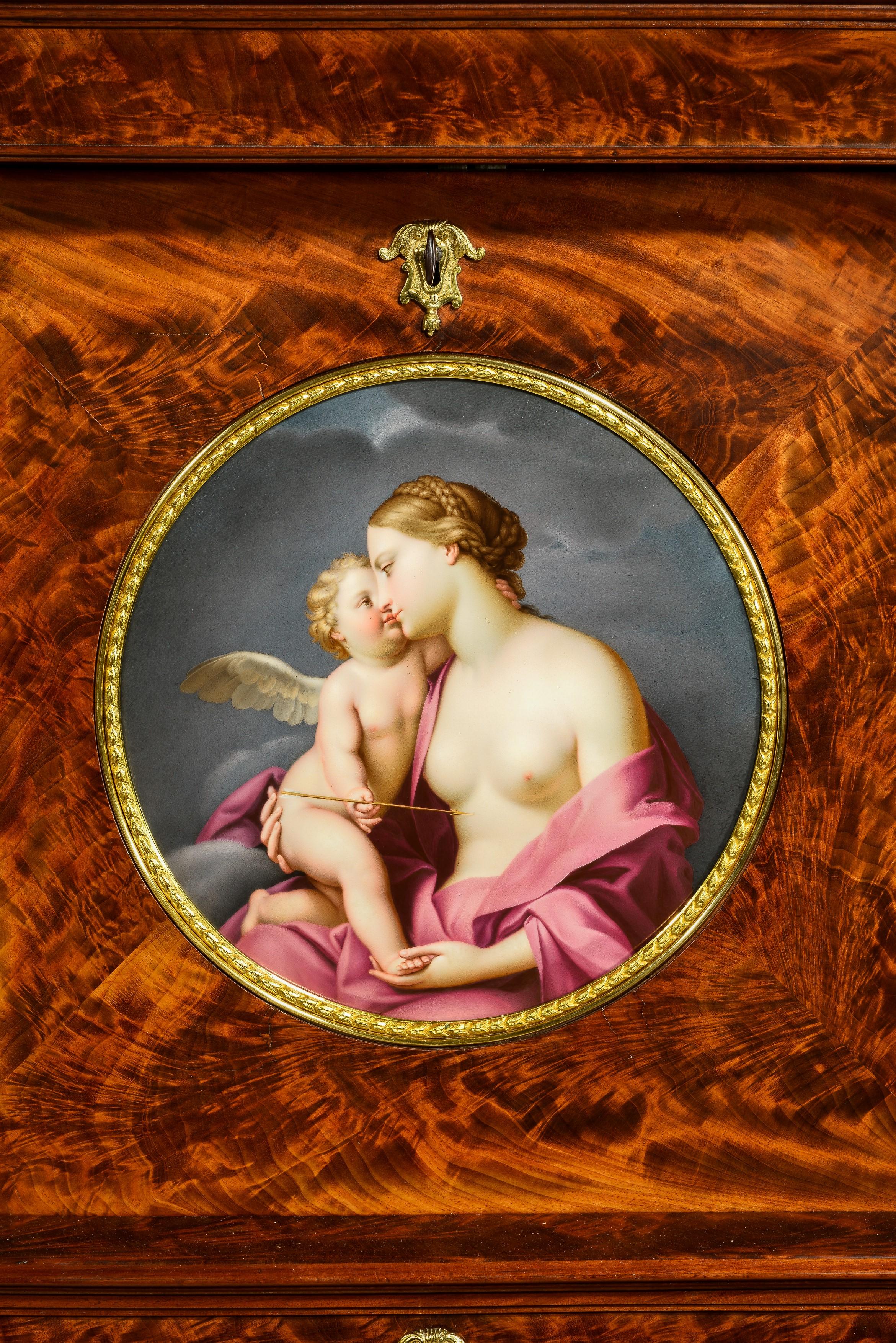 English Ormolu-Mounted Mahogany Secrétaire by S. Jamar with Porcelain Plaque For Sale