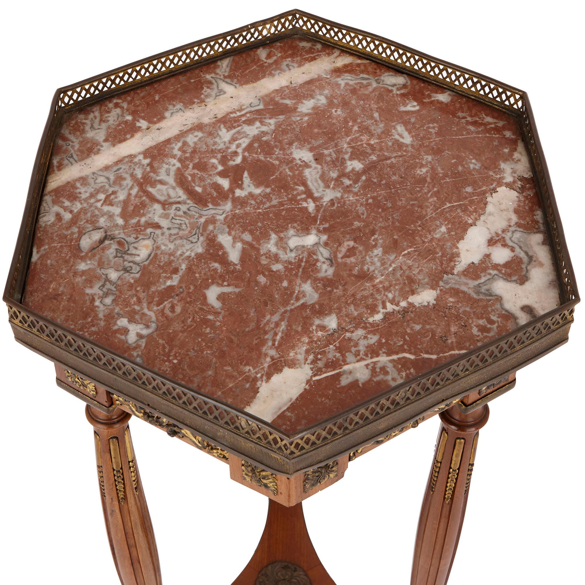 Ormolu-Mounted Mahogany Side Table with Hexagonal Marble Top In Good Condition In London, GB