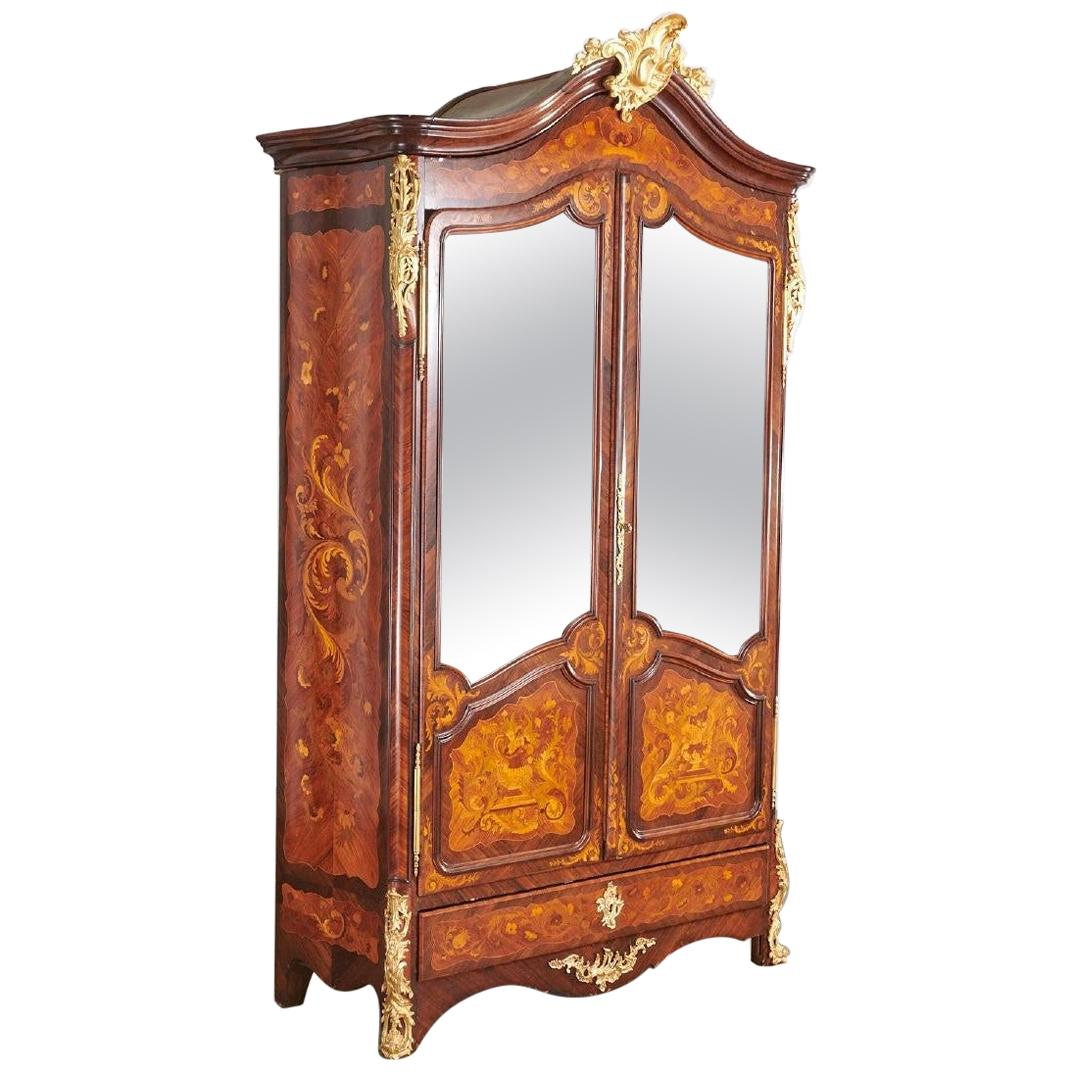 Ormolu Mounted Marquetry Armoire with Mirrored Doors