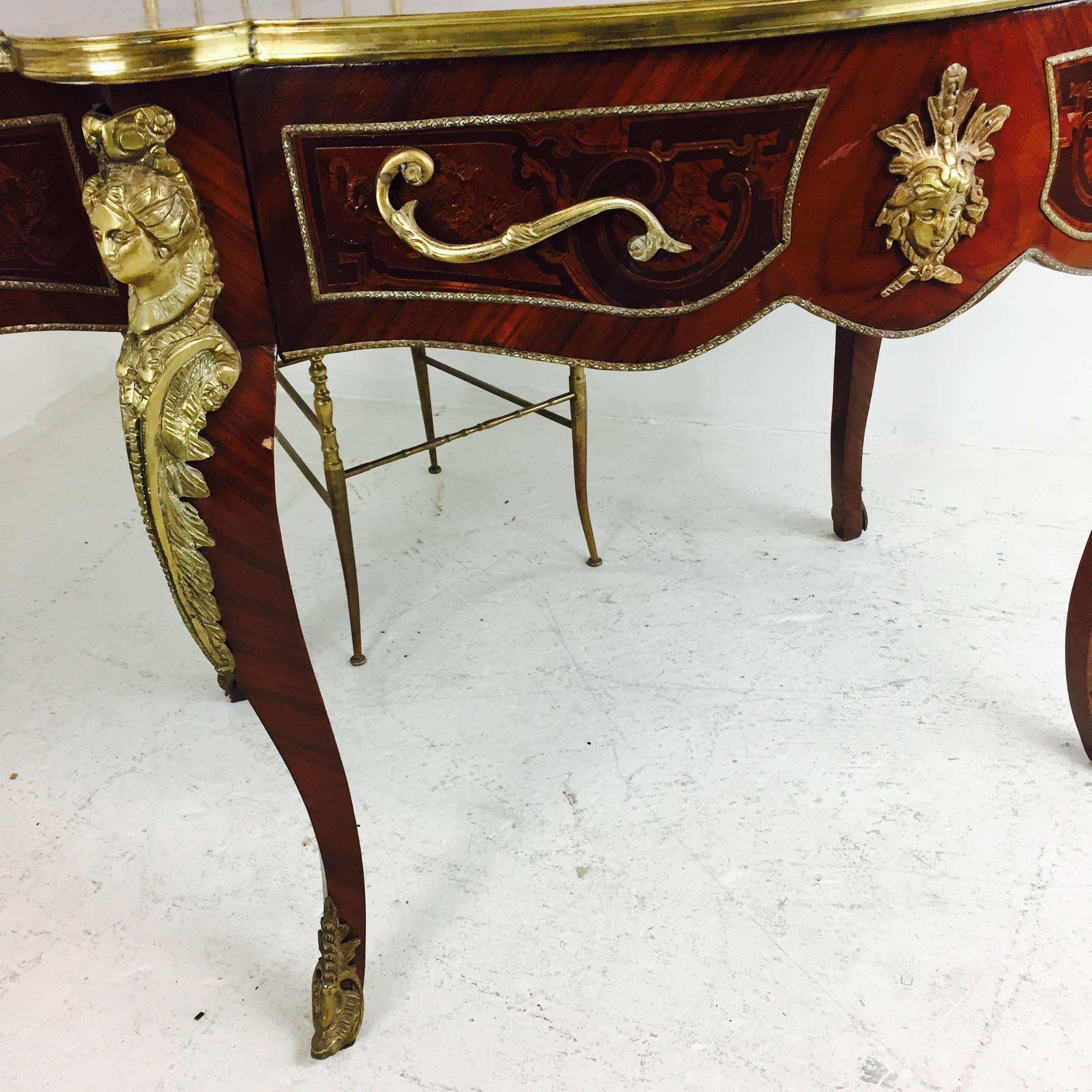Ormolu-Mounted Marquetry Inlay Desk in the style of Francois Linke 1